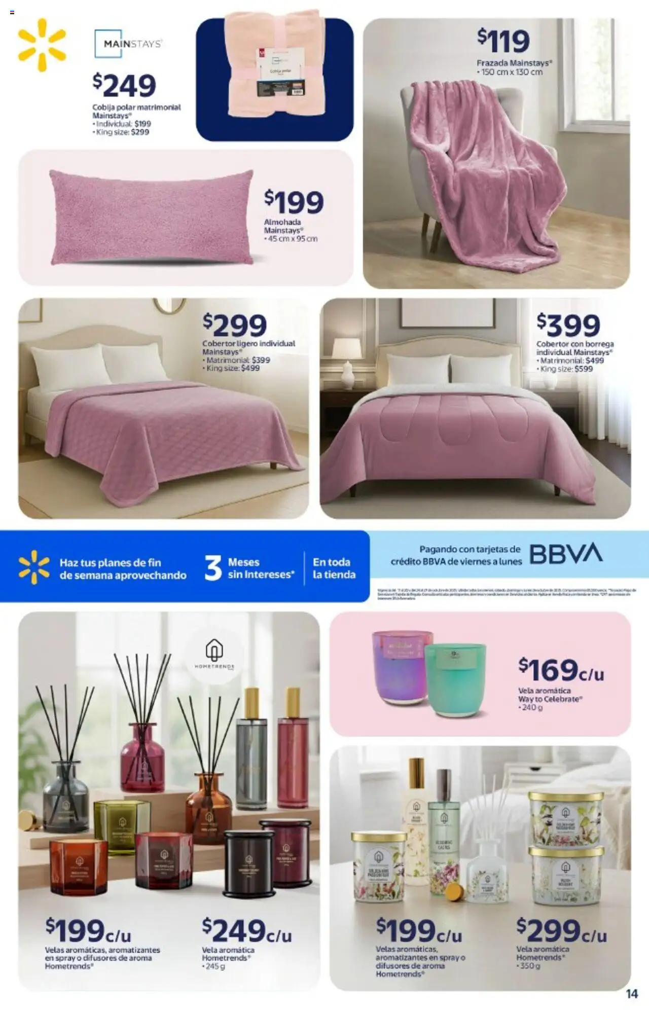 Nuevas ofertas de Walmart válidas en toda la República Mexicana desde el 14.10.2025. ¡Encuentra las mejores ofertas en Walmart - Folleto! | Página: 14 | Productos: Cobertor, Vela, Almohada, Cobija
