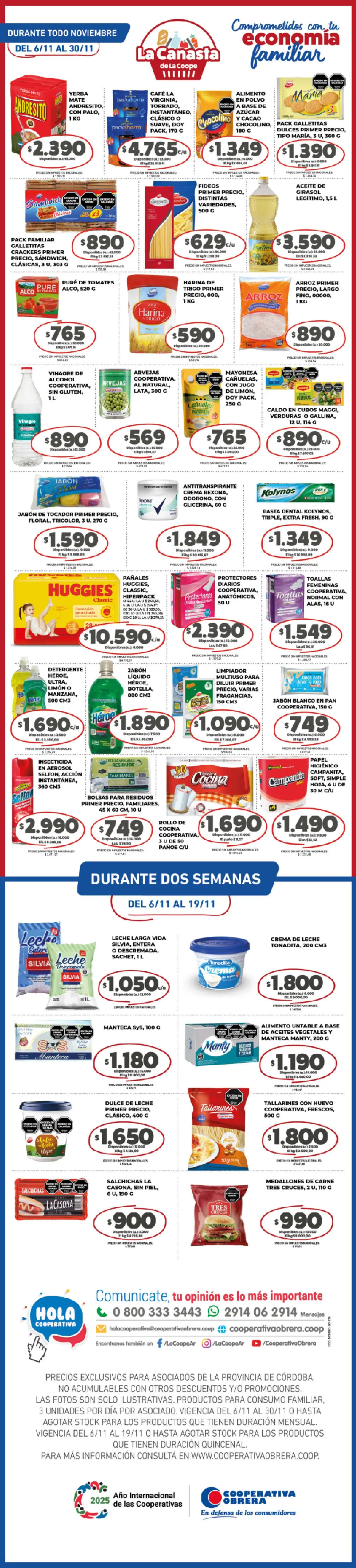Cooperativa Obrera - La Canasta de La Coope │ válido desde el 06.11.2025 | Página: 1 | Productos: Vinagre, Dulce de leche, Limón, Pan
