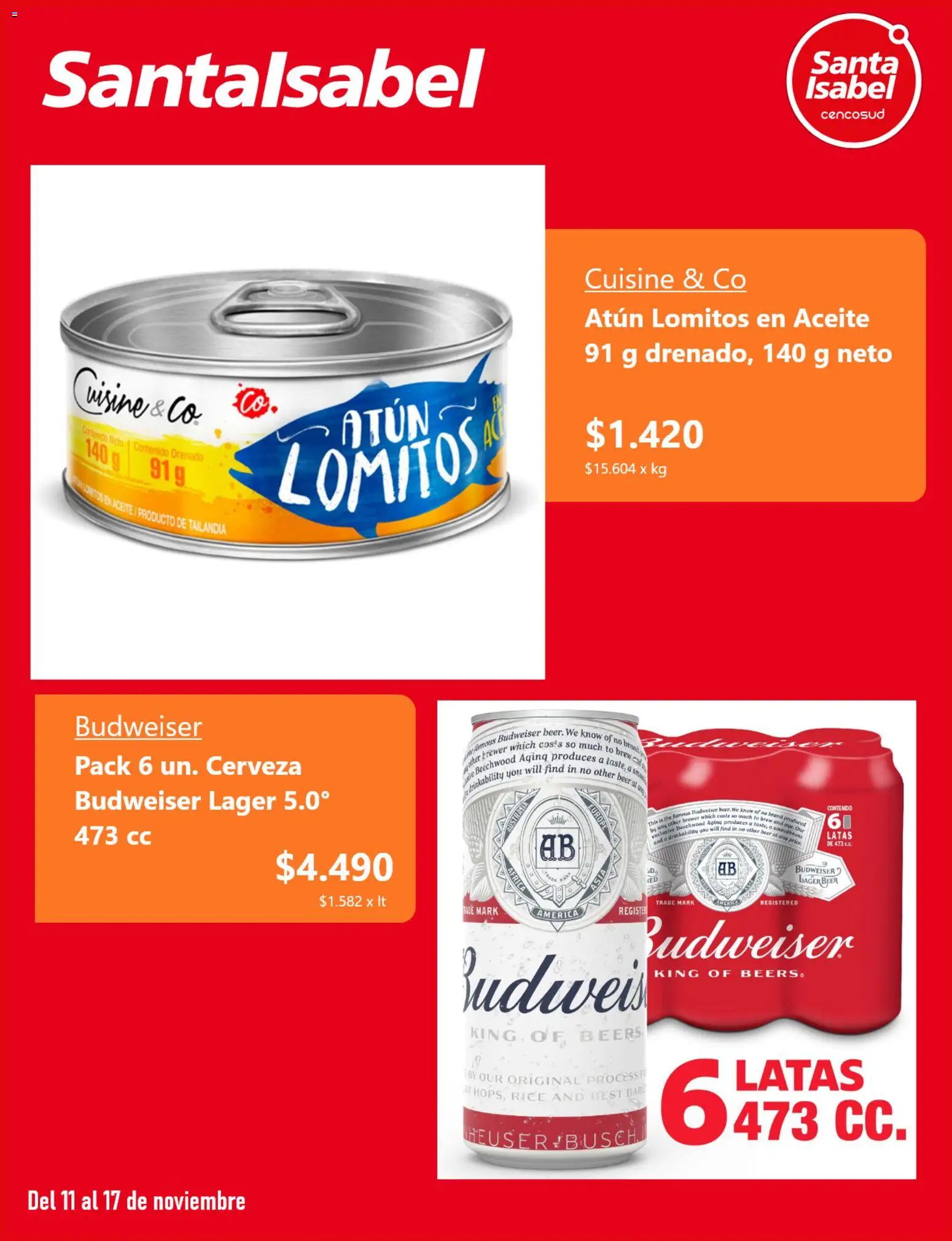 Santa Isabel ofertas  │ válido desde el 11.11.2025 | Página: 4 | Productos: Atún, Cerveza, Aceite