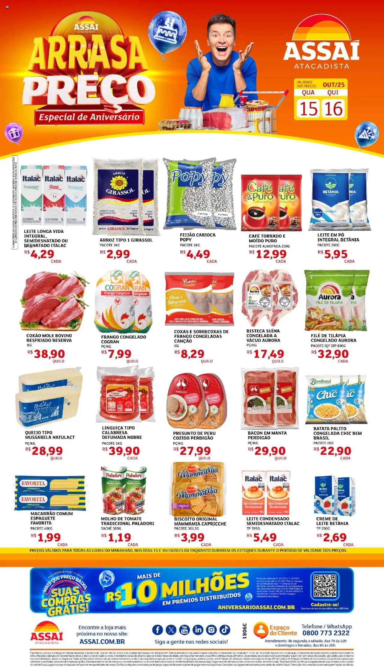 Assaí Atacadista Folheto - válido de 15.10.2025 | Página: 1 | Produtos: Tilápia, Pneus, Macarrão, Leite em pó