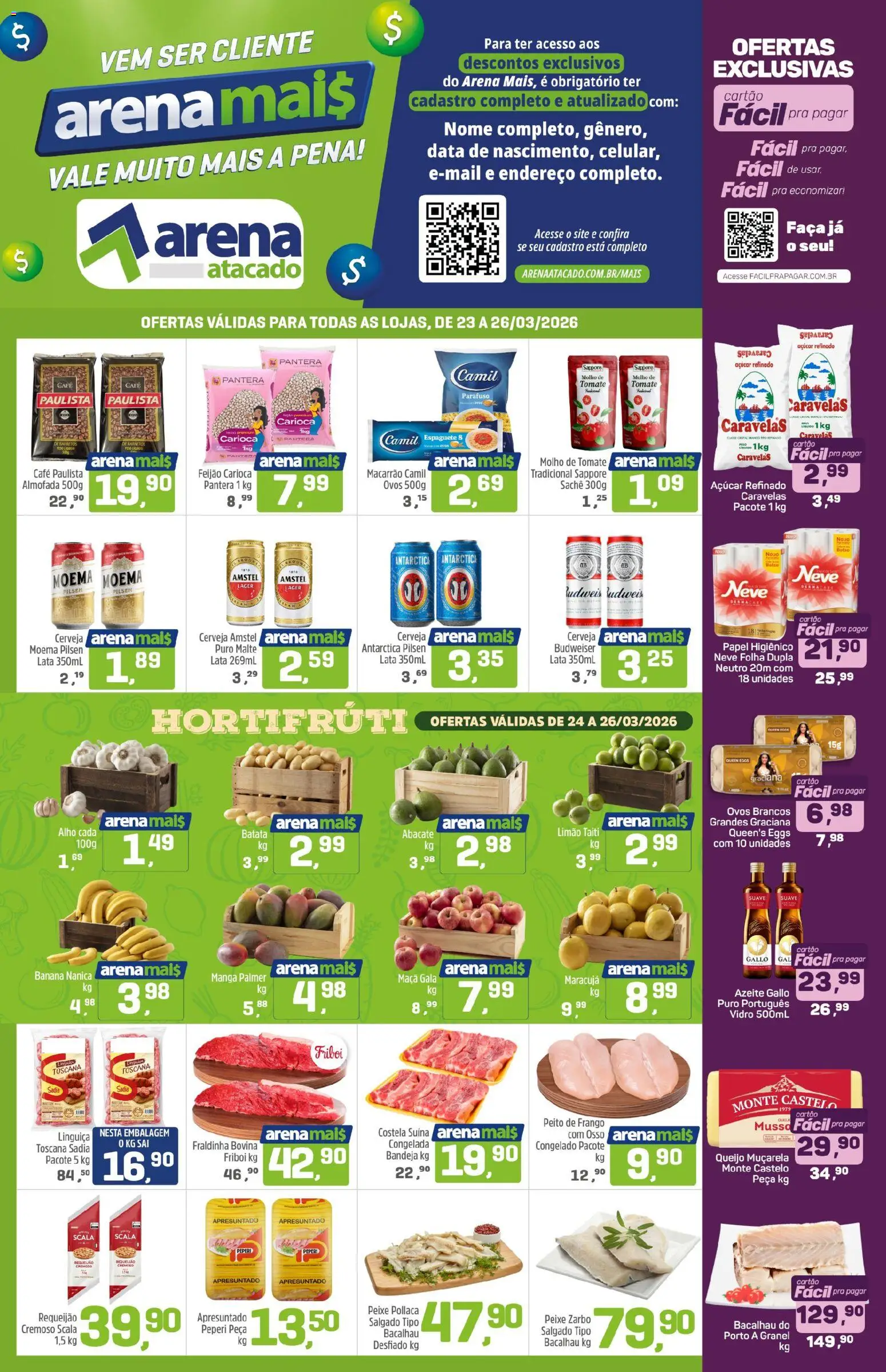 Arena Atacado Folheto - válido de 23.03.2026 | Página: 1 | Produtos: Maracujá, Feijão, Cerveja, Requeijão