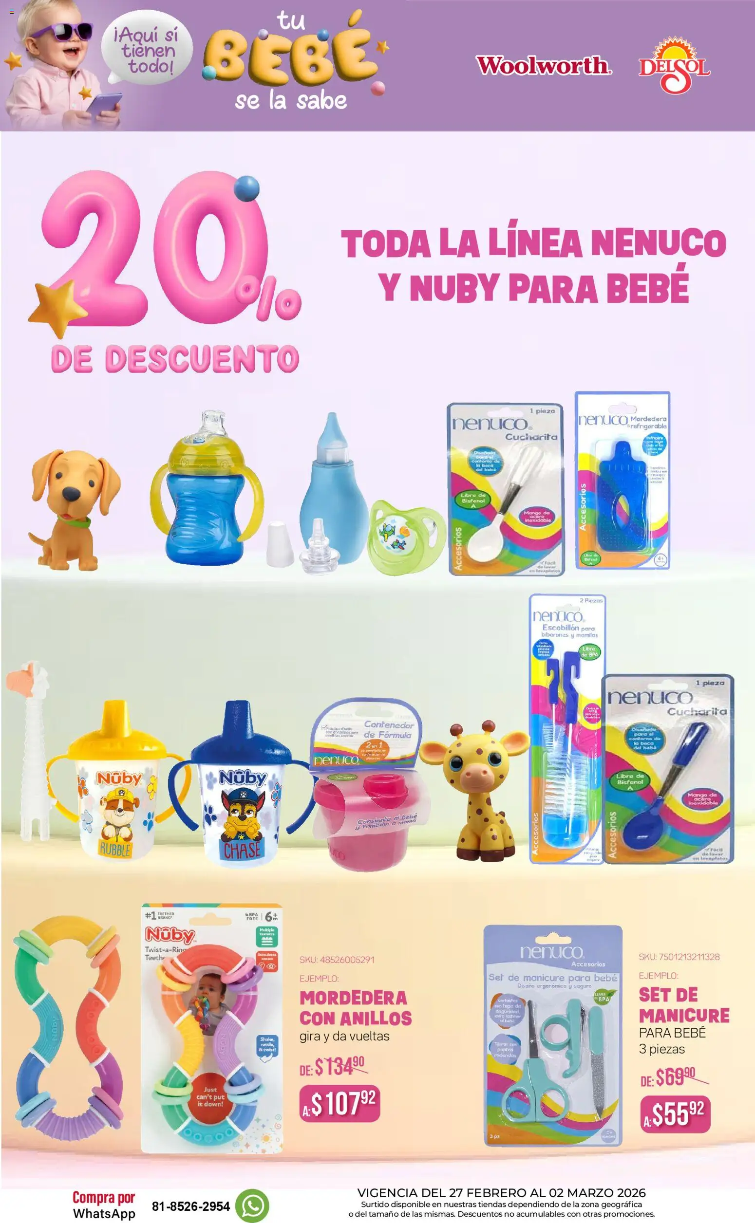 Nuevas ofertas de Del Sol y Woolworth válidas en toda la República Mexicana desde el 27.02.2026. ¡Encuentra las mejores ofertas en Del Sol y Woolworth catálogo Quincena del Bebé Accesorios! | Página: 9 | Productos: Contorno, Mango, Contenedor