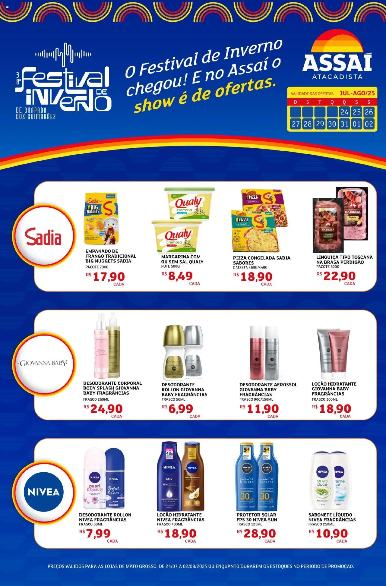 Assaí Atacadista Folheto - válido de 24.07.2025 | Página: 1 | Produtos: Linguiça, Sabonete, Sal, Sabonete líquido