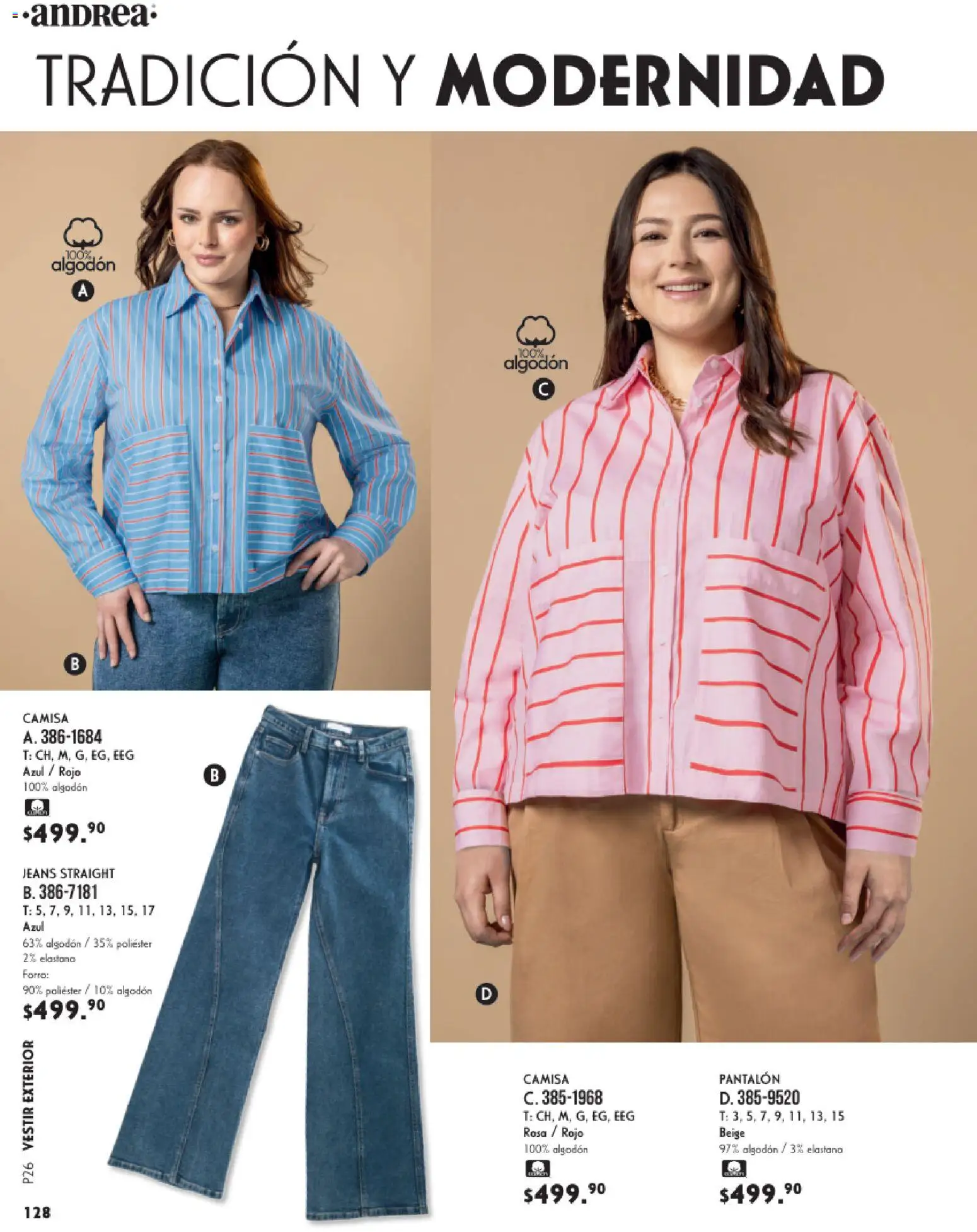 Nuevas ofertas de Andrea válidas en toda la República Mexicana desde el 25.01.2026. ¡Encuentra las mejores ofertas en Andrea catálogo Vestir! | Página: 128 | Productos: Camisa, Algodón