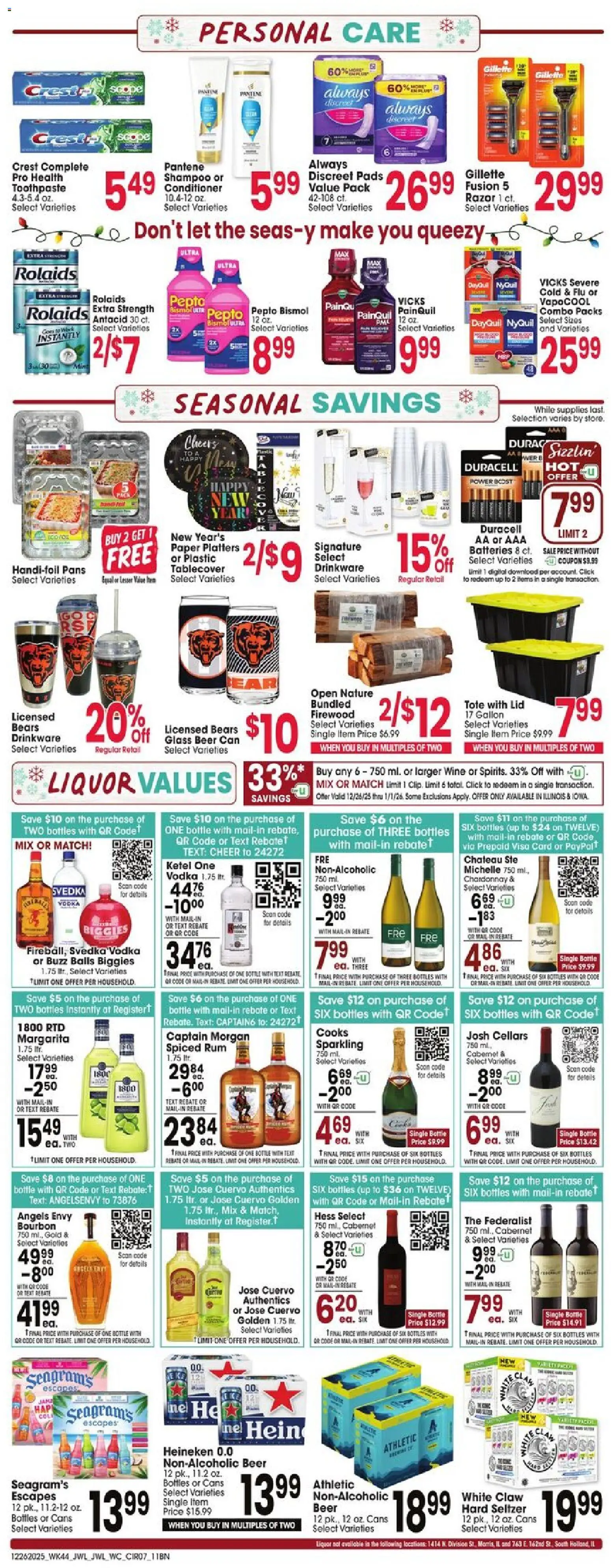 Jewel Osco Weekly Ad - valid from 26.12.2025 | Page: 7 | Products: Wine, Beer, Toothpaste, Pads
