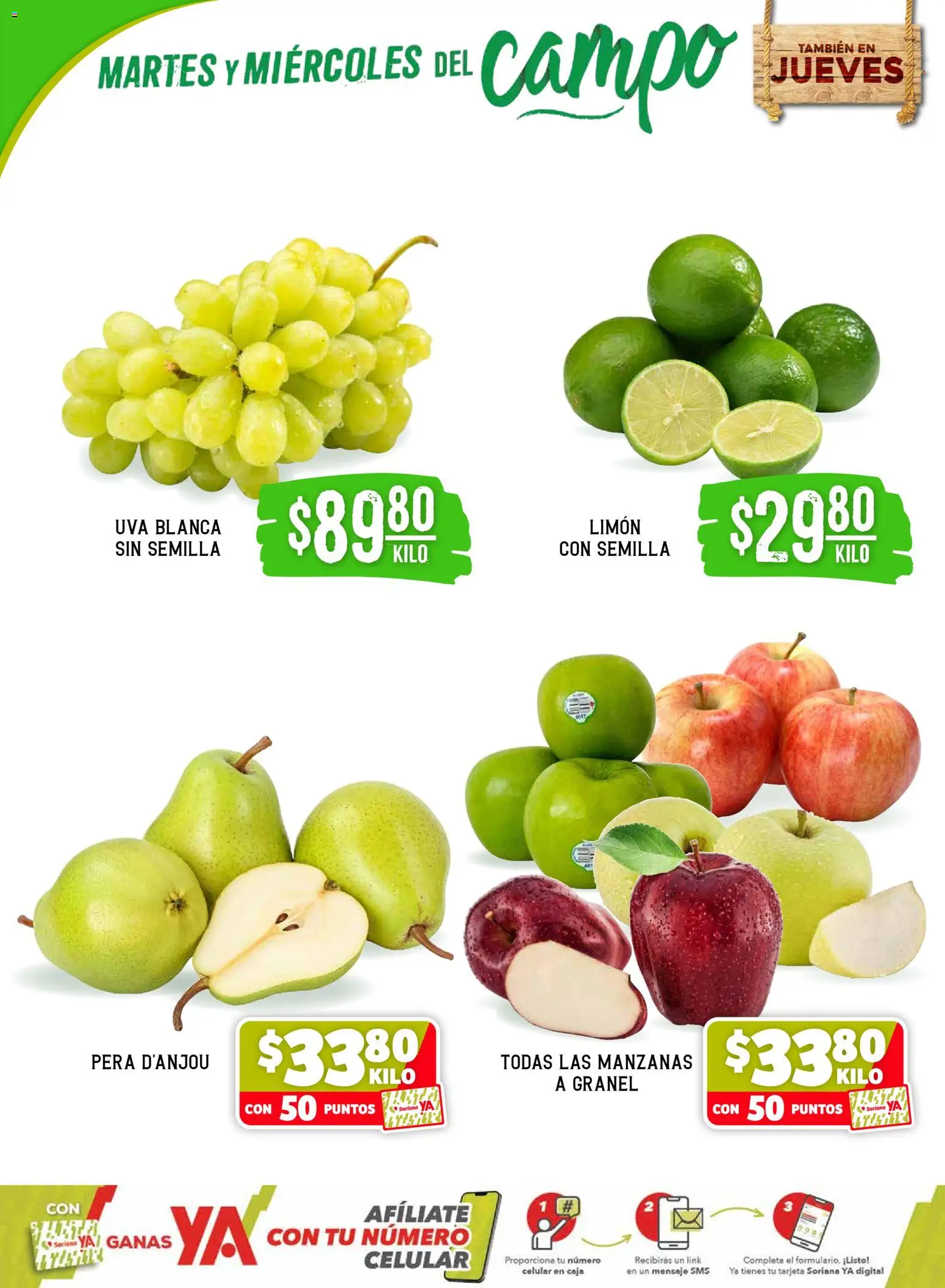 Nuevas ofertas de Soriana válidas en toda la República Mexicana desde el 28.04.2026. ¡Encuentra las mejores ofertas en Soriana Martes y Miércoles del Campo Súper: Chih, Delicias, Dur y Coah (excepto Saltillo)! | Página: 2 | Productos: Limón, Manzanas, Uva, Caja