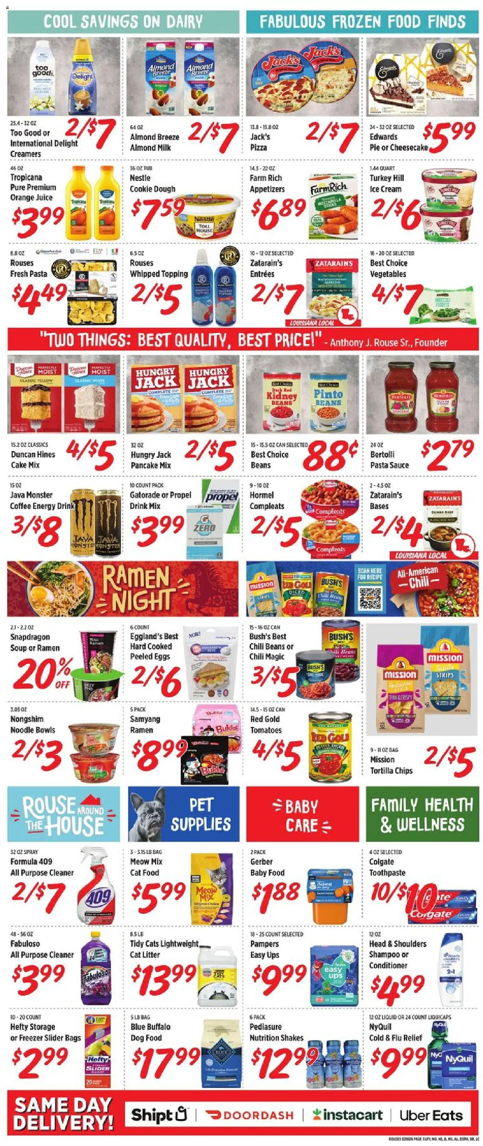 Rouses Weekly Ad - valid from 18.02.2026 | Page: 6 | Products: Eggs, Cream, Ice cream, Freezer