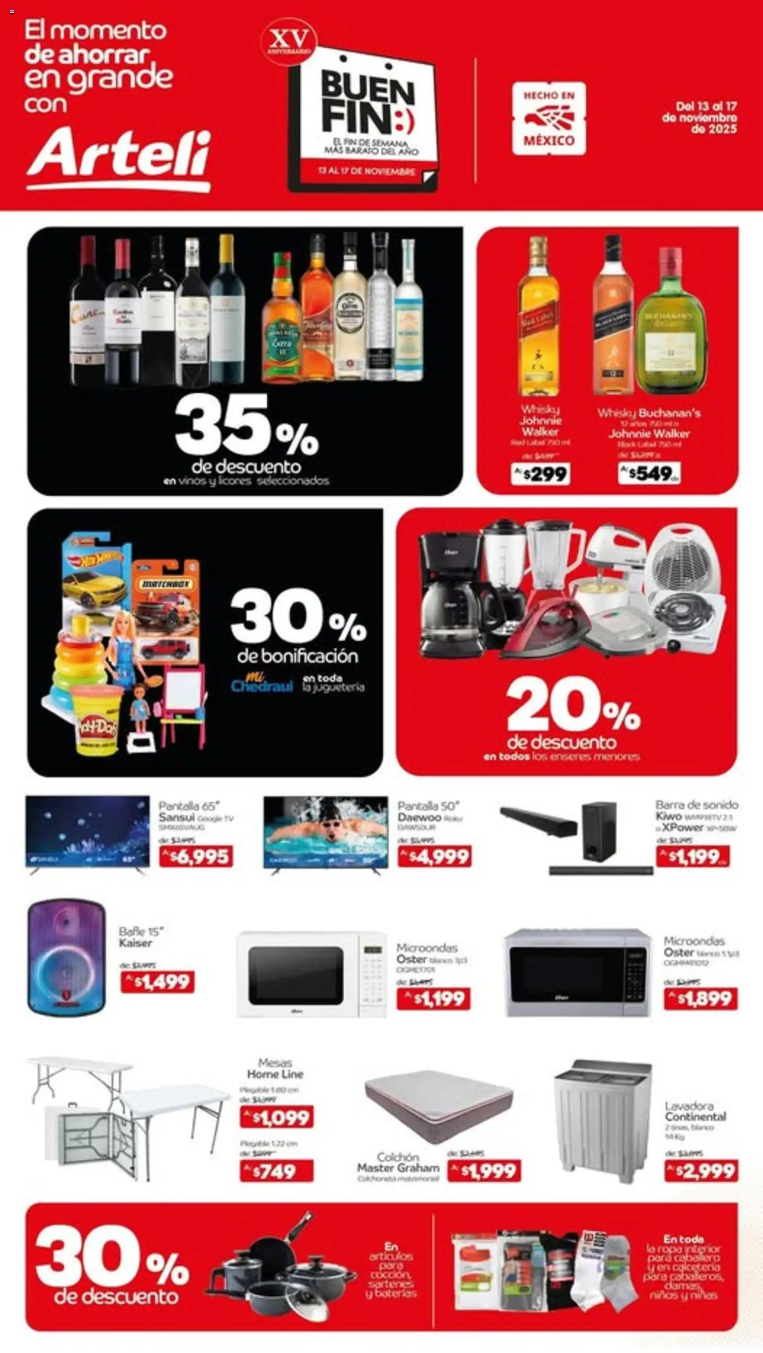 Nuevas ofertas de Arteli válidas en toda la República Mexicana desde el 13.11.2025. ¡Encuentra las mejores ofertas en Arteli Buen Fin ! | Página: 1 | Productos: Lavadora, Microondas, Ropa, Ropa interior