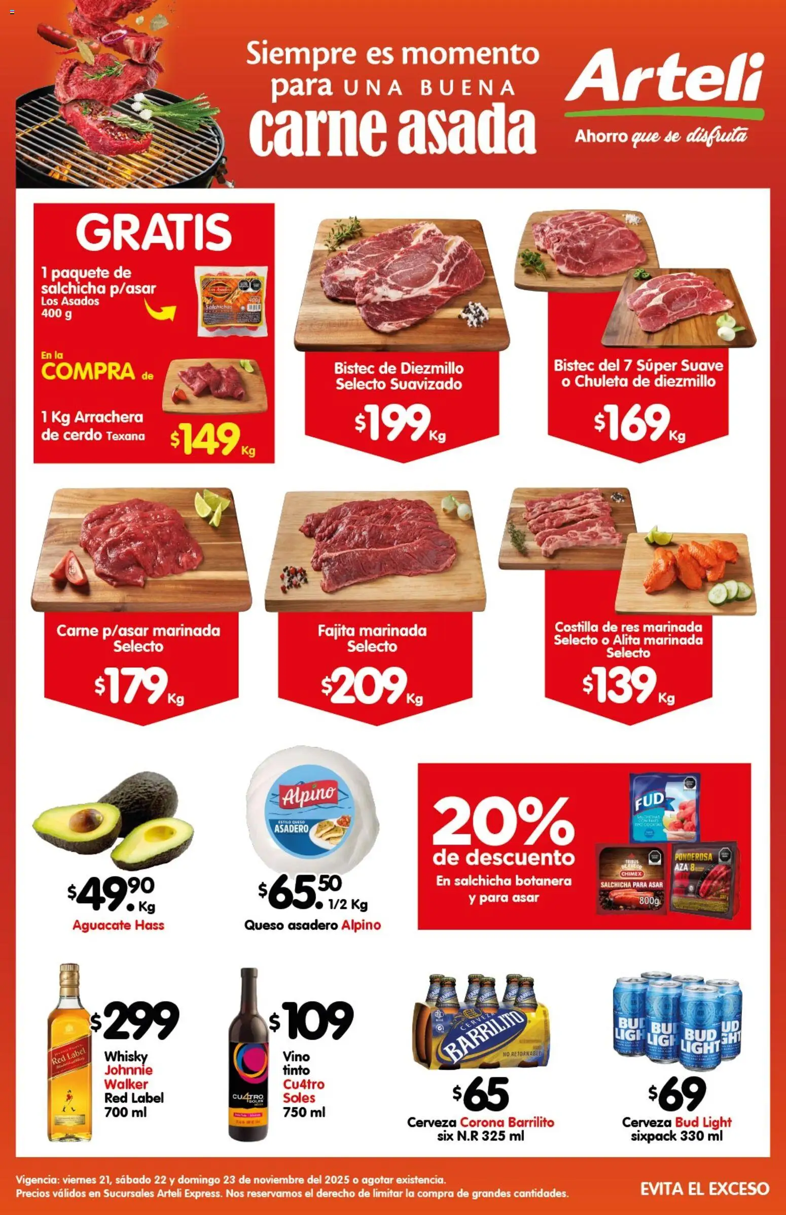 Nuevas ofertas de Arteli válidas en toda la República Mexicana desde el 21.11.2025. ¡Encuentra las mejores ofertas en Arteli folleto Carnes Suc. Express! | Página: 1 | Productos: Queso, Aguacate, Cerdo, Whisky