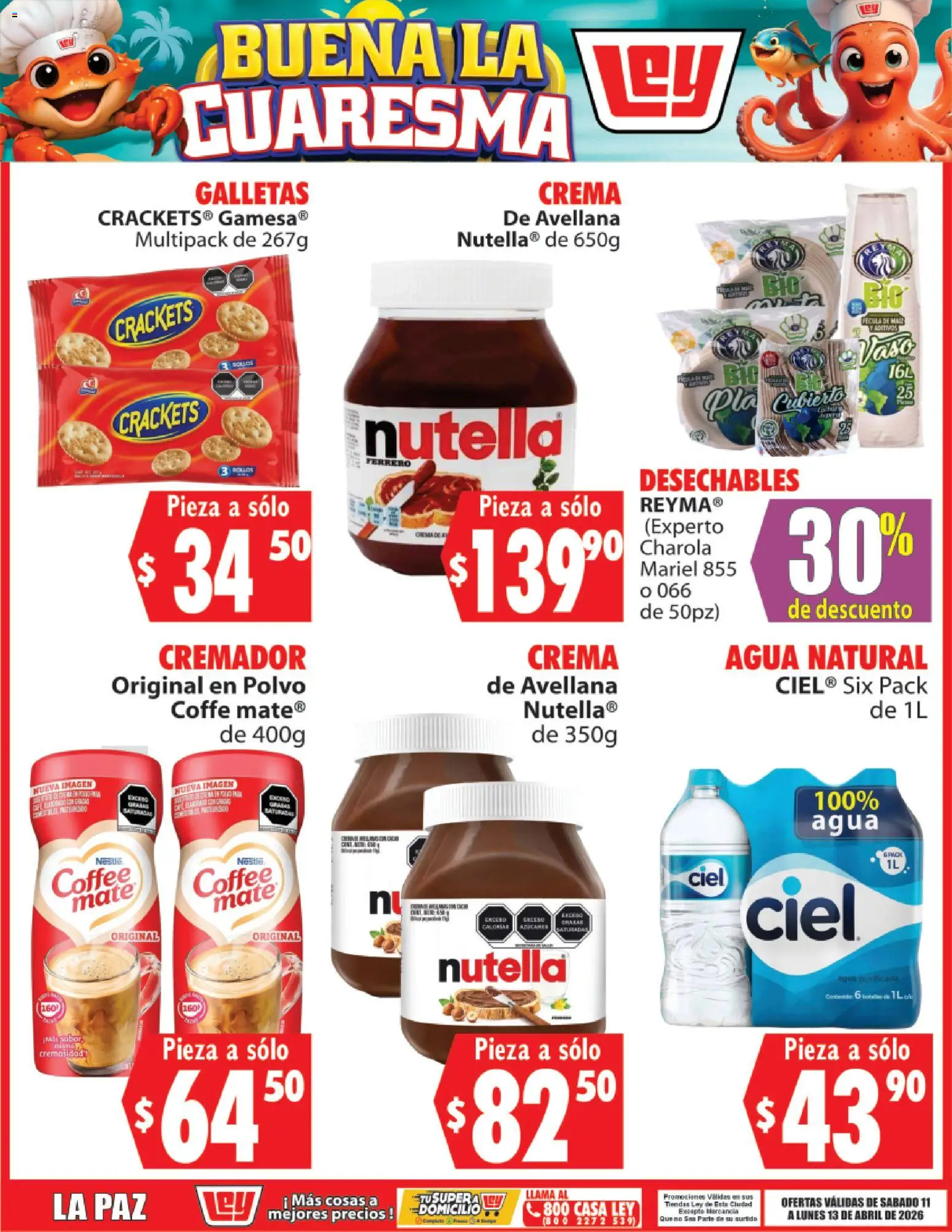 Nuevas ofertas de Casa Ley válidas en toda la República Mexicana desde el 11.04.2026. ¡Encuentra las mejores ofertas en Casa Ley folleto Buena la Cuaresma La Paz! | Página: 4 | Productos: Crema, Agua, Mate, Polvo