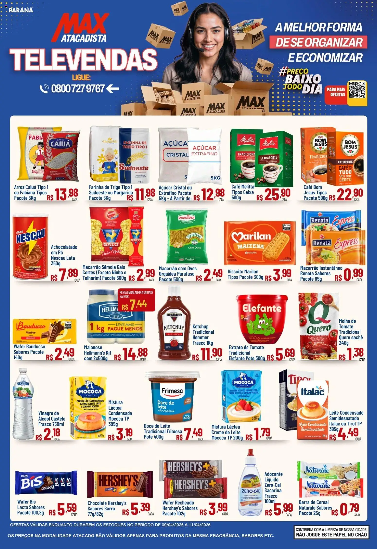 Max Atacadista Folheto - válido de 09.04.2026 | Página: 1 | Produtos: Vinagre, Ovos, Açúcar, Leite condensado