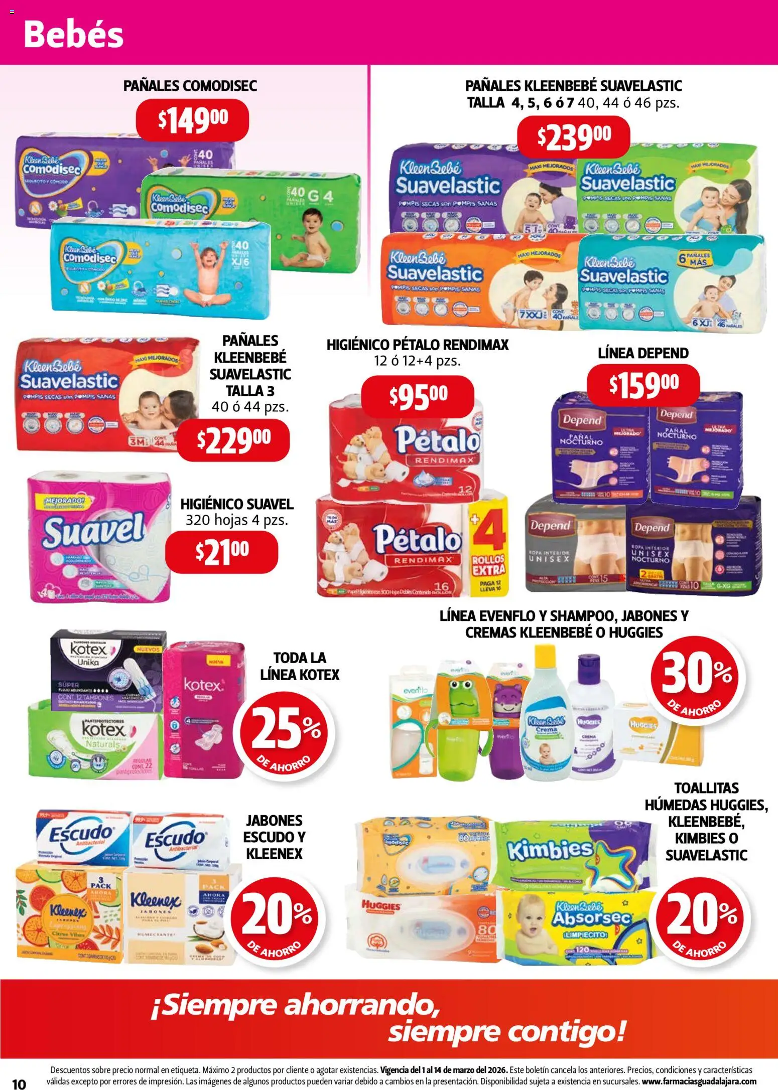 Nuevas ofertas de Farmacia Guadalajara válidas en toda la República Mexicana desde el 01.03.2026. ¡Encuentra las mejores ofertas en Farmacia Guadalajara catálogo! | Página: 10 | Productos: Crema, Toallitas húmedas, Ropa, Ropa interior