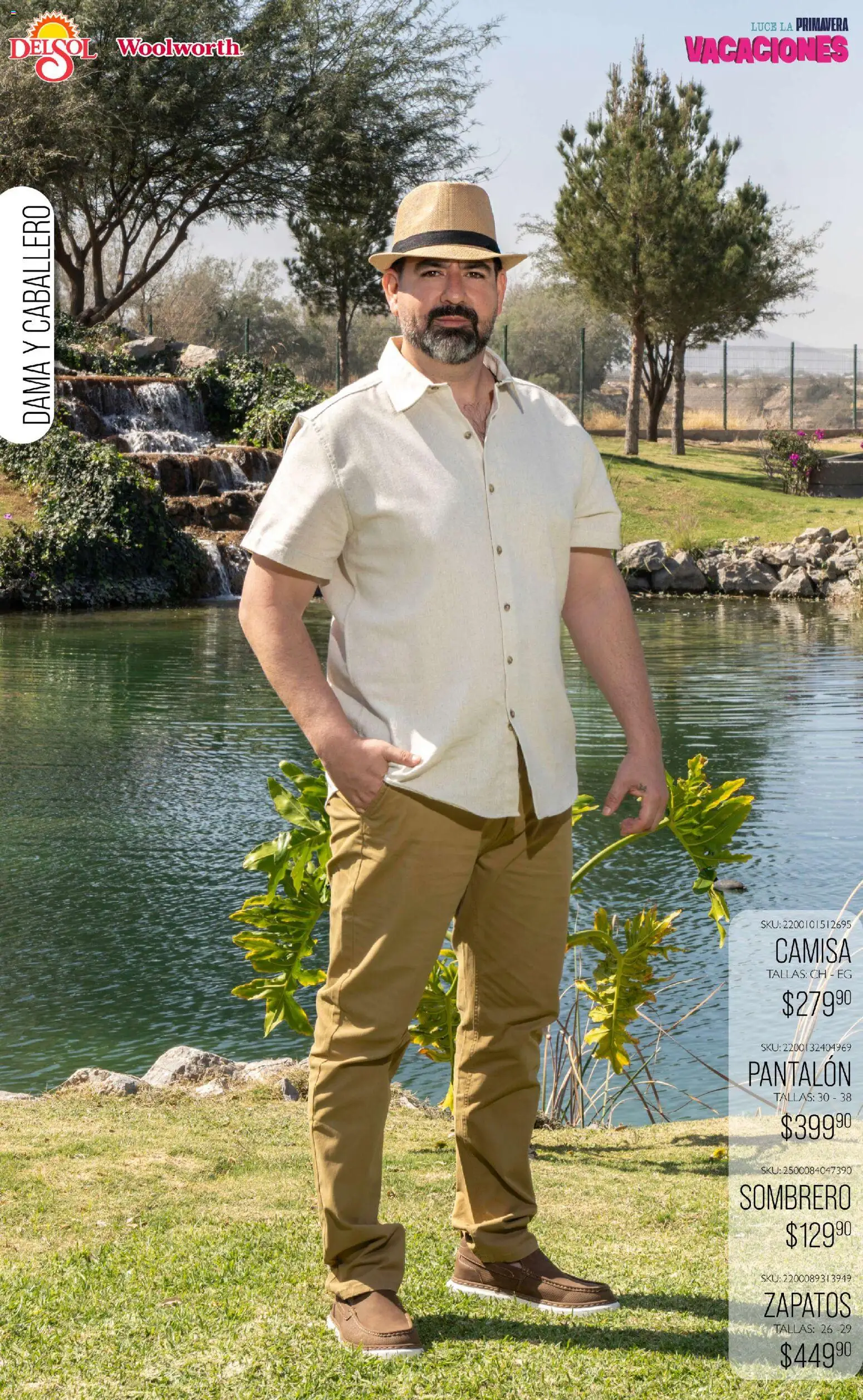 Nuevas ofertas de Del Sol y Woolworth válidas en toda la República Mexicana desde el 19.03.2026. ¡Encuentra las mejores ofertas en Del Sol y Woolworth catálogo Vacaciones 2026 ! | Página: 7 | Productos: Sombrero, Camisa, Zapatos