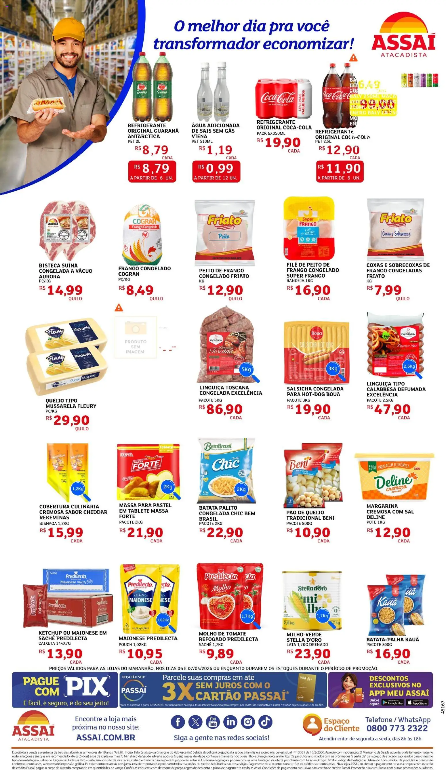 Assaí Atacadista Folheto - válido de 06.04.2026 | Página: 2 | Produtos: Queijo, Pão, Refrigerante, Margarina