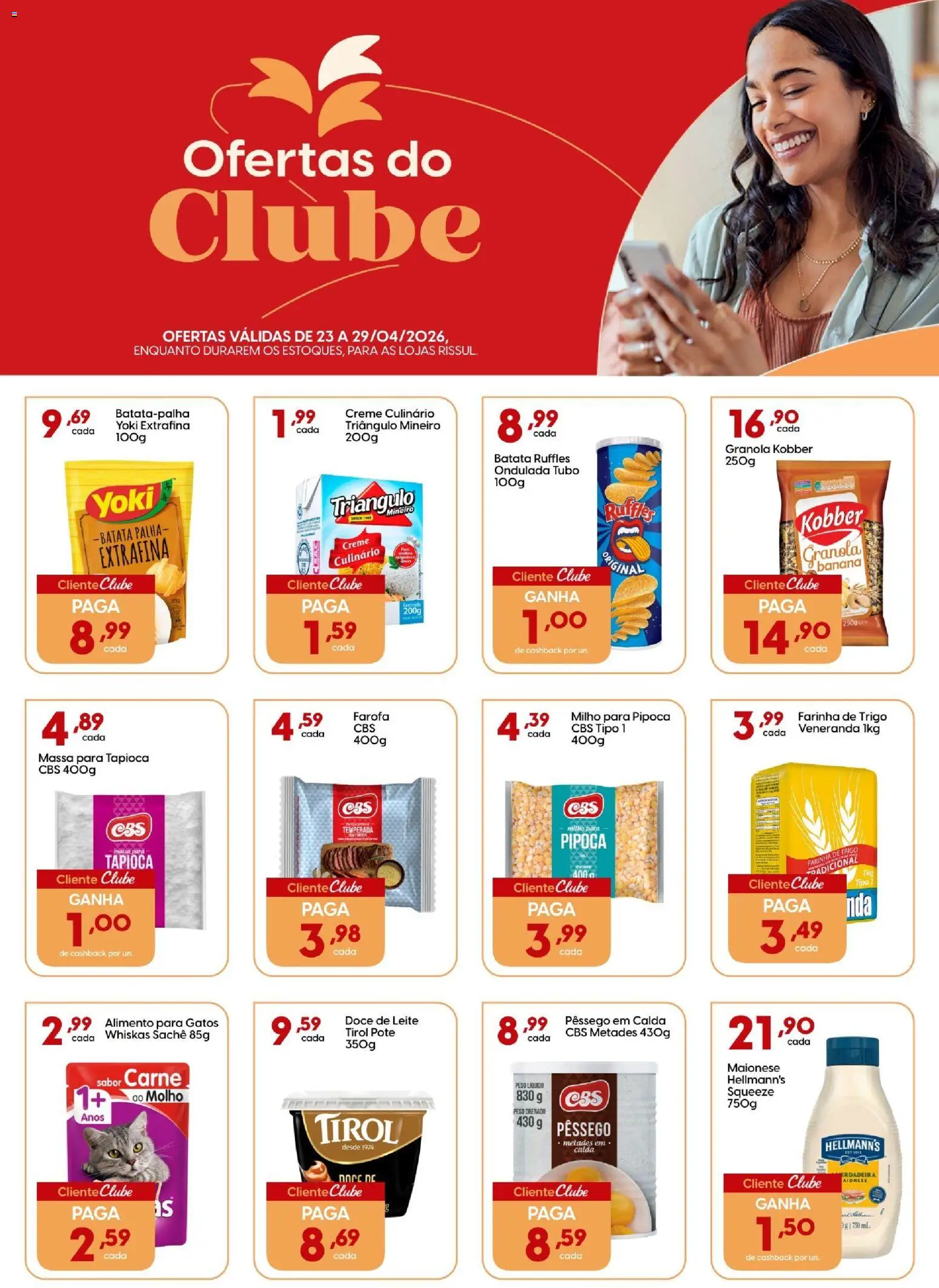 Rissul Folheto - válido de 23.04.2026 | Página: 1 | Produtos: Pêssego, Tapioca, Batata palha, Farofa