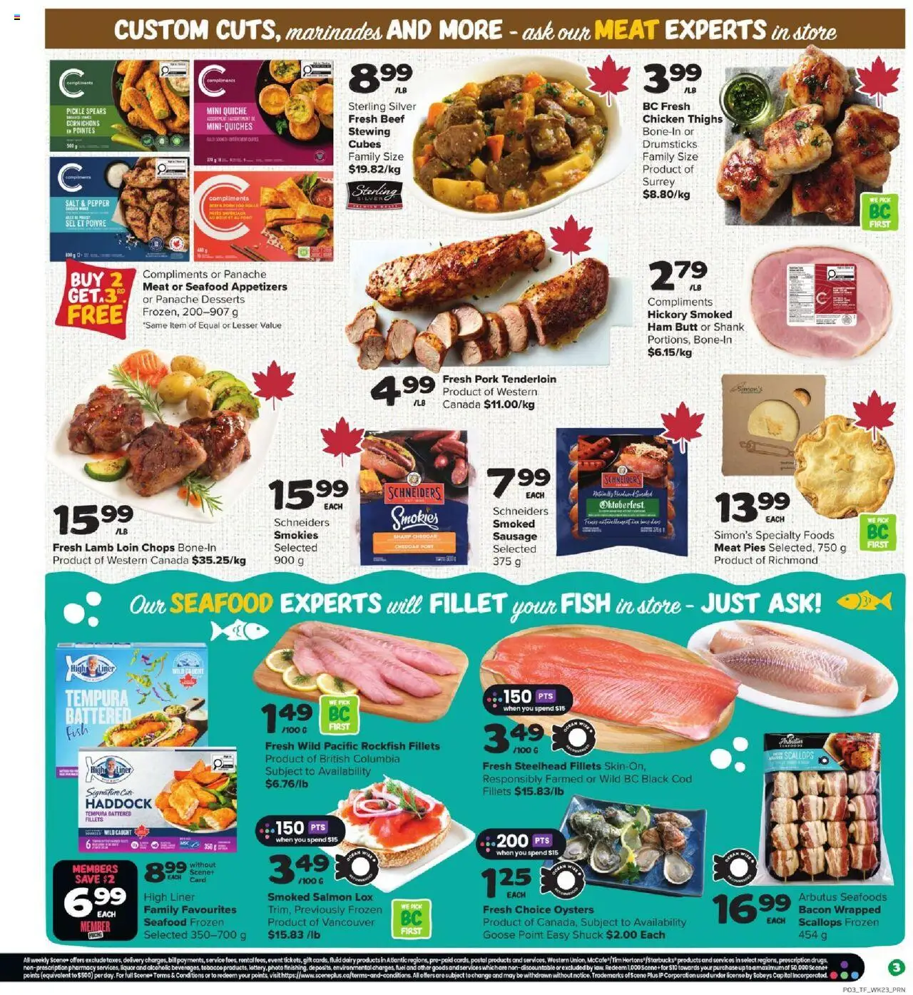 Thrifty Foods flyer valid from 02.10.2025 | Page: 4 | Products: Fish, Beef, Chicken, Pork