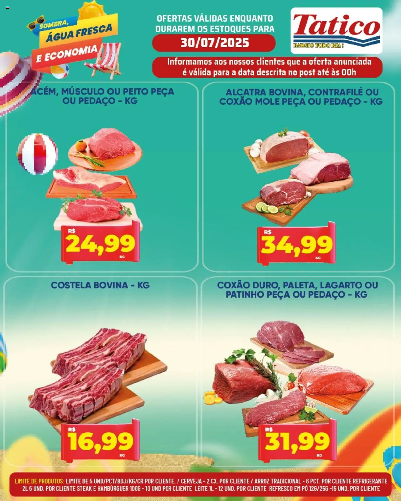 Tatico Folheto - válido de 30.07.2025 | Página: 7 | Produtos: Leite, Arroz, Hambúrguer, Refrigerante