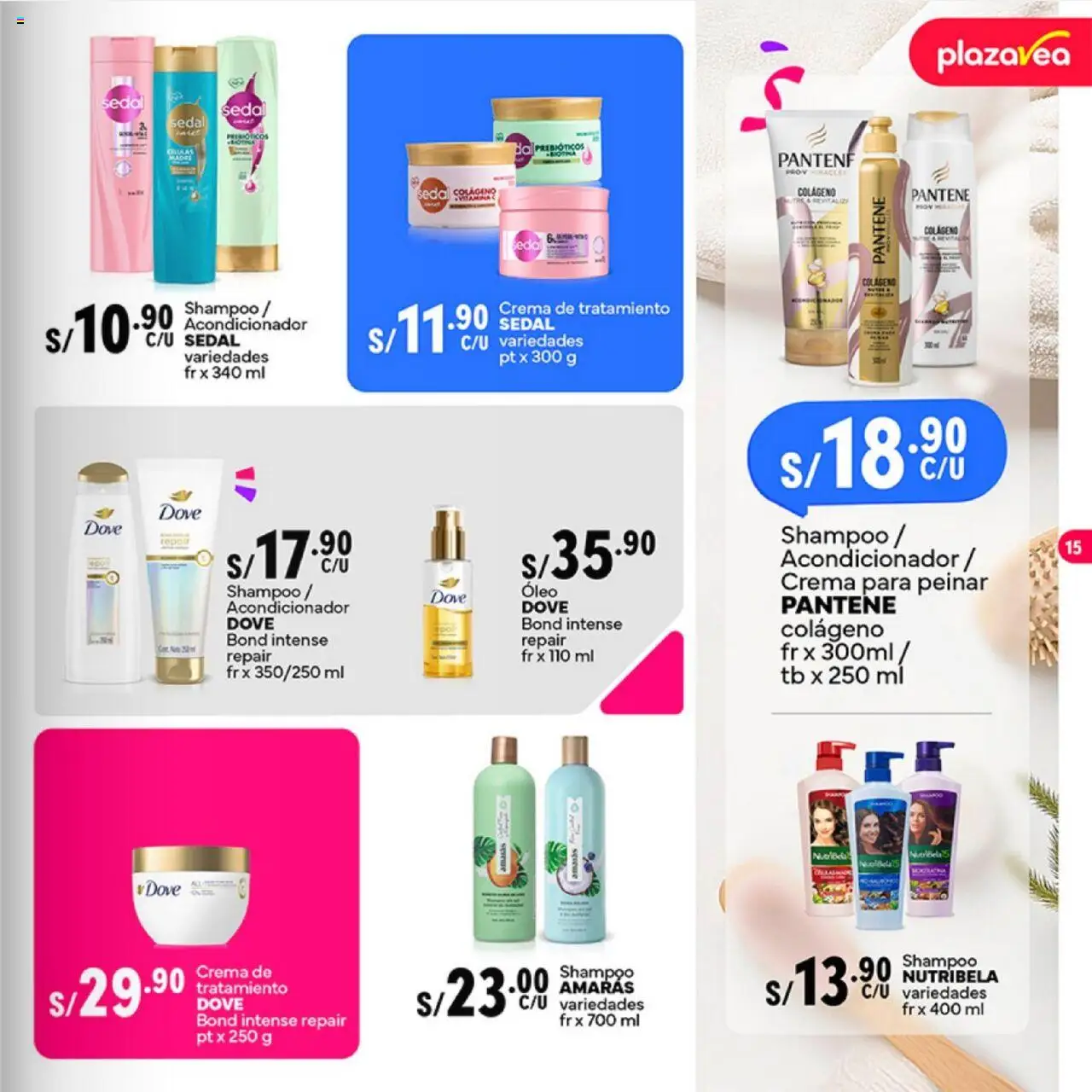 Catálogo Plaza Vea válido desde 01.10.2025 | Página: 15 | Productos: Shampoo, Acondicionador, Crema