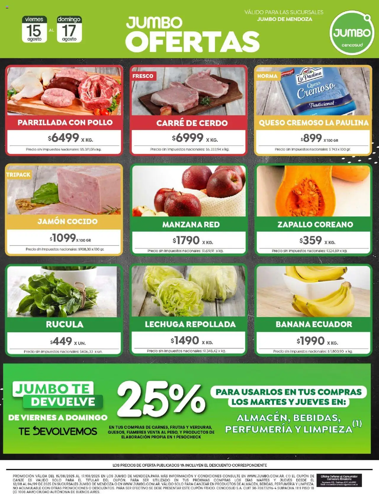 Jumbo - Ofertas | Mendoza │ válido desde el 15.08.2025 | Página: 7 | Productos: Pollo, Jamón cocido, Lechuga, Queso