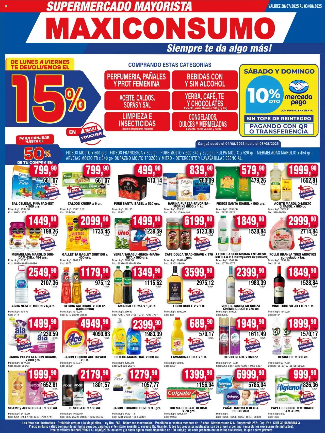 Maxiconsumo ofertas │ válido desde el 28.07.2025 | Página: 1 | Productos: Lavavajillas, Té, Fideos, Pañales