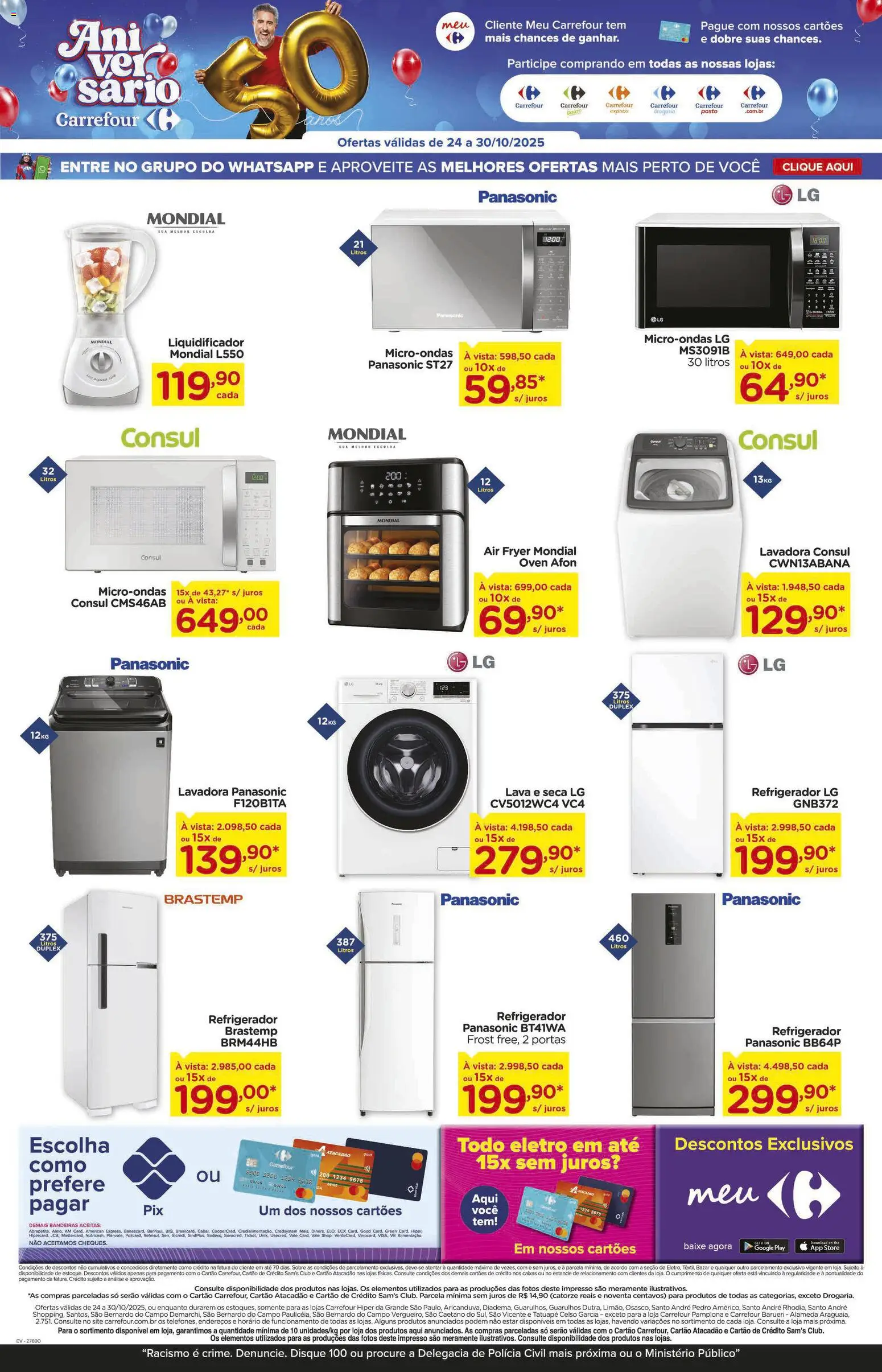 Carrefour Folheto - válido de 24.10.2025 | Página: 19 | Produtos: Refrigerador, Liquidificador, Lava e seca, Microondas