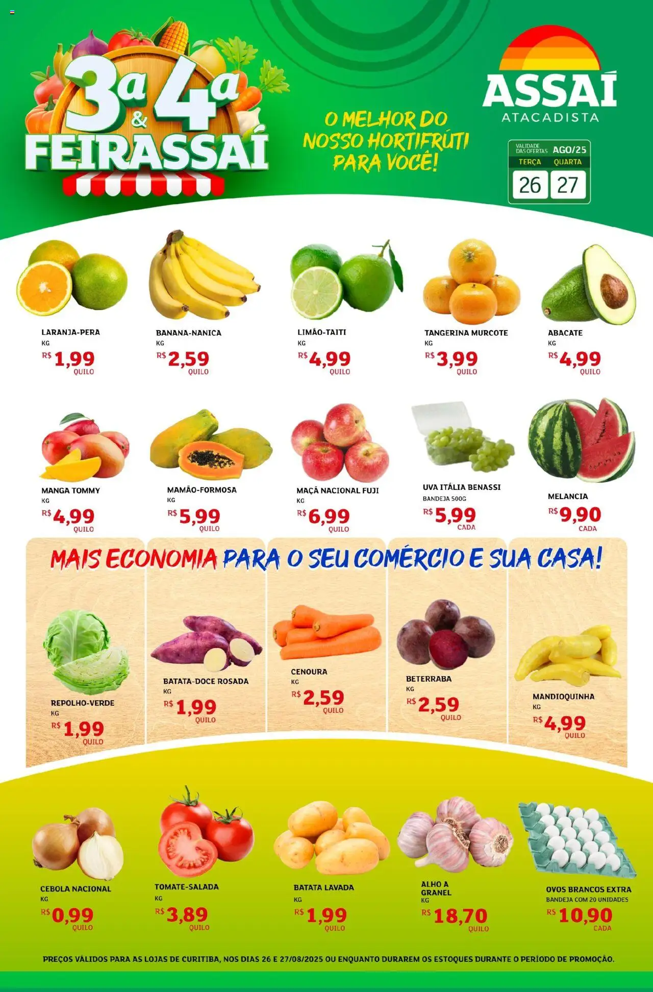 Assaí Atacadista Folheto - válido de 26.08.2025 | Página: 1 | Produtos: Melancia, Cebola, Bandeja, Batata