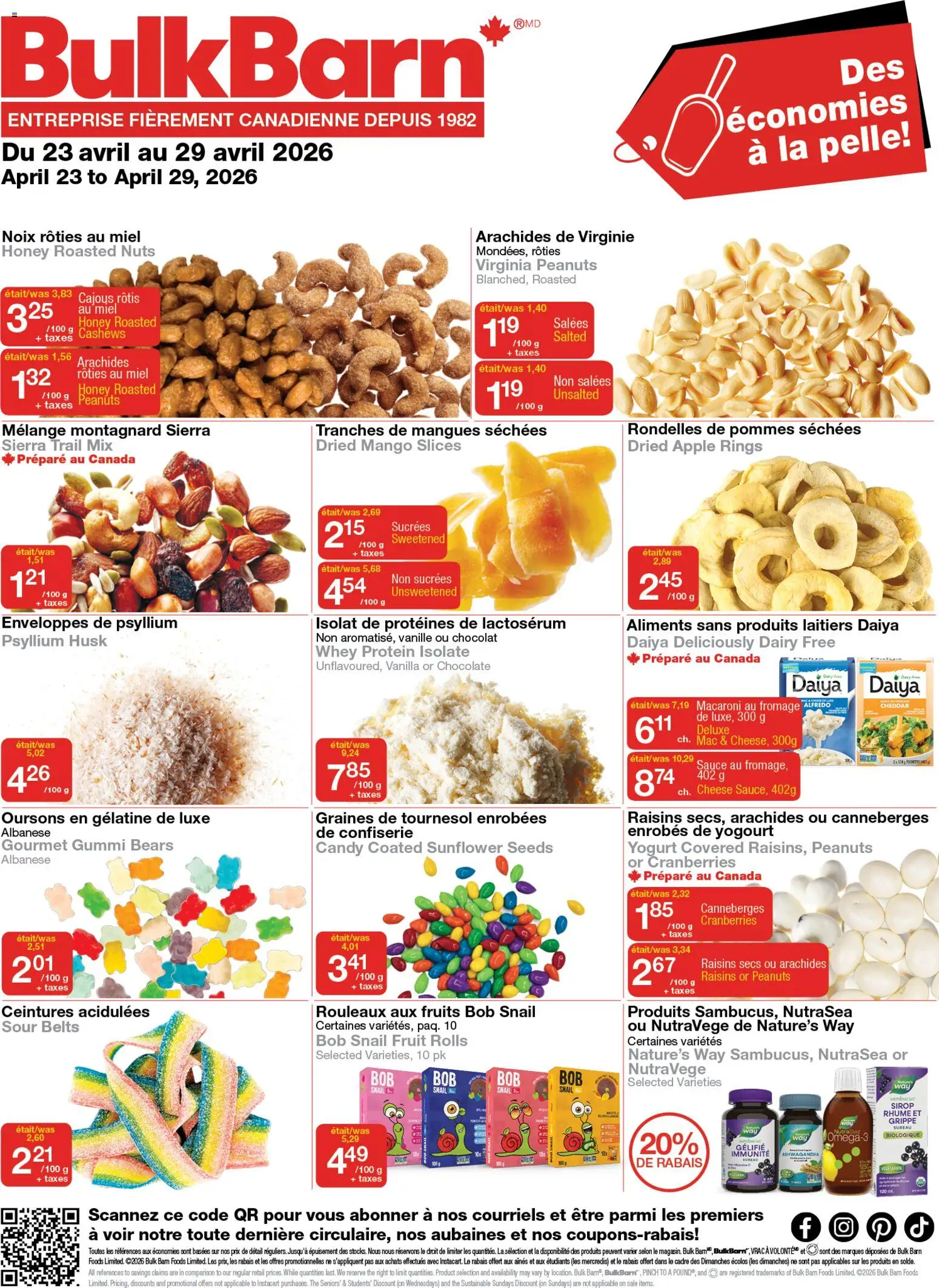 Bulk Barn flyer valid from 23.04.2026 | Page: 1 | Products: Nuts, Cheese, Yogurt, Chocolate