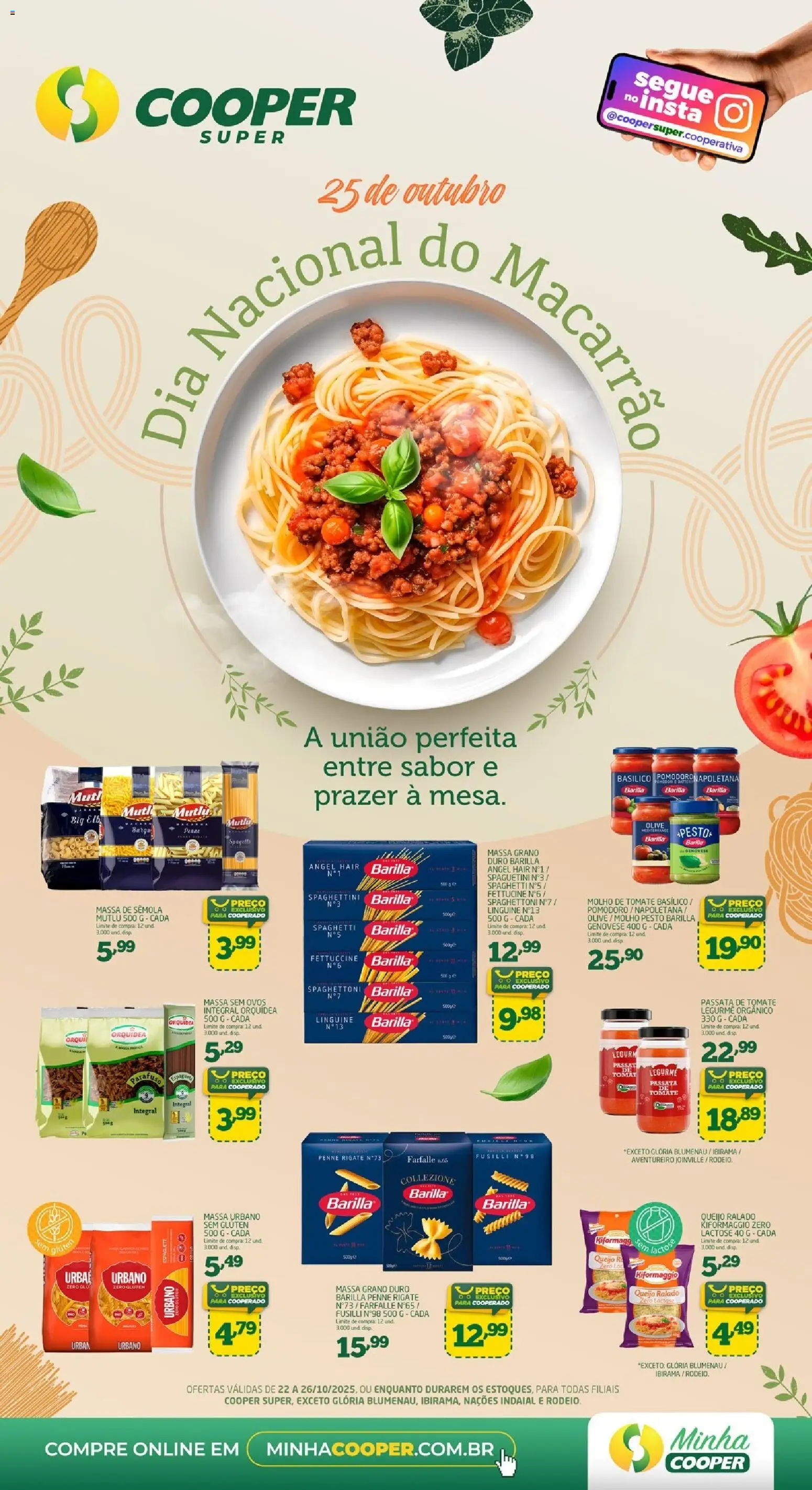 Cooper Folheto - válido de 22.10.2025 | Página: 1 | Produtos: Espaguete, Molho de tomate, Queijo, Queijo ralado