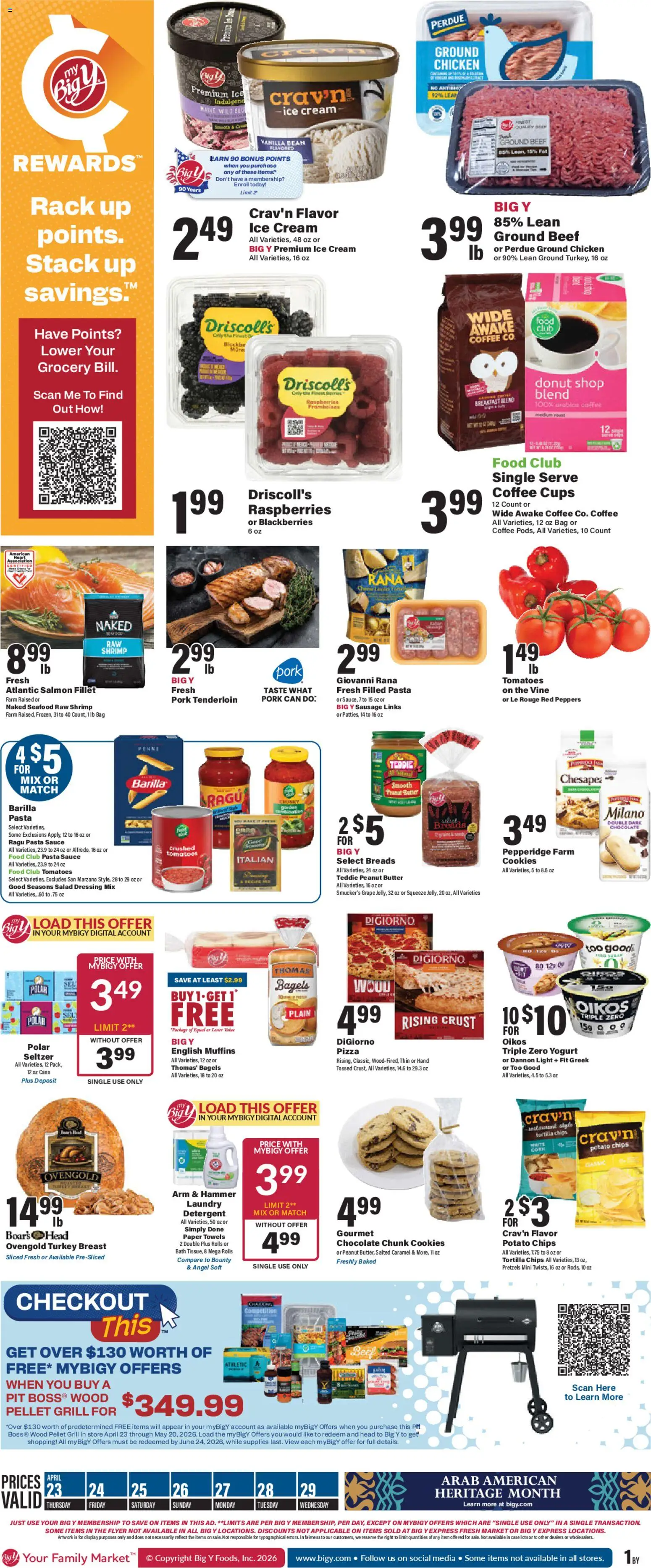 Big Y Weekly Ad - valid from 23.04.2026 | Page: 1 | Products: Butter, Chocolate, Tomatoes, Sauce
