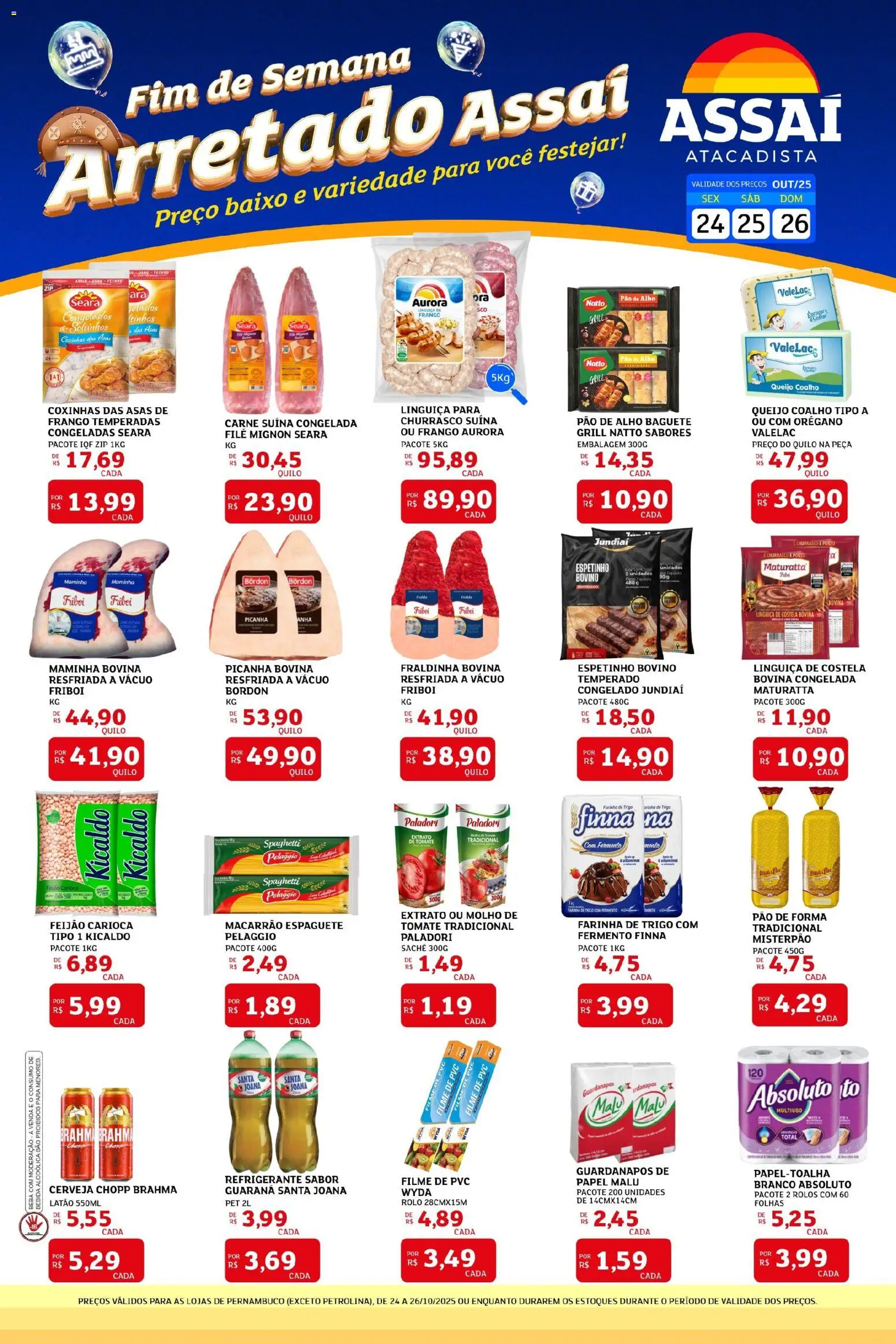 Assaí Atacadista Folheto - válido de 24.10.2025 | Página: 1 | Produtos: Espaguete, Fraldinha, Carne, Pão de forma