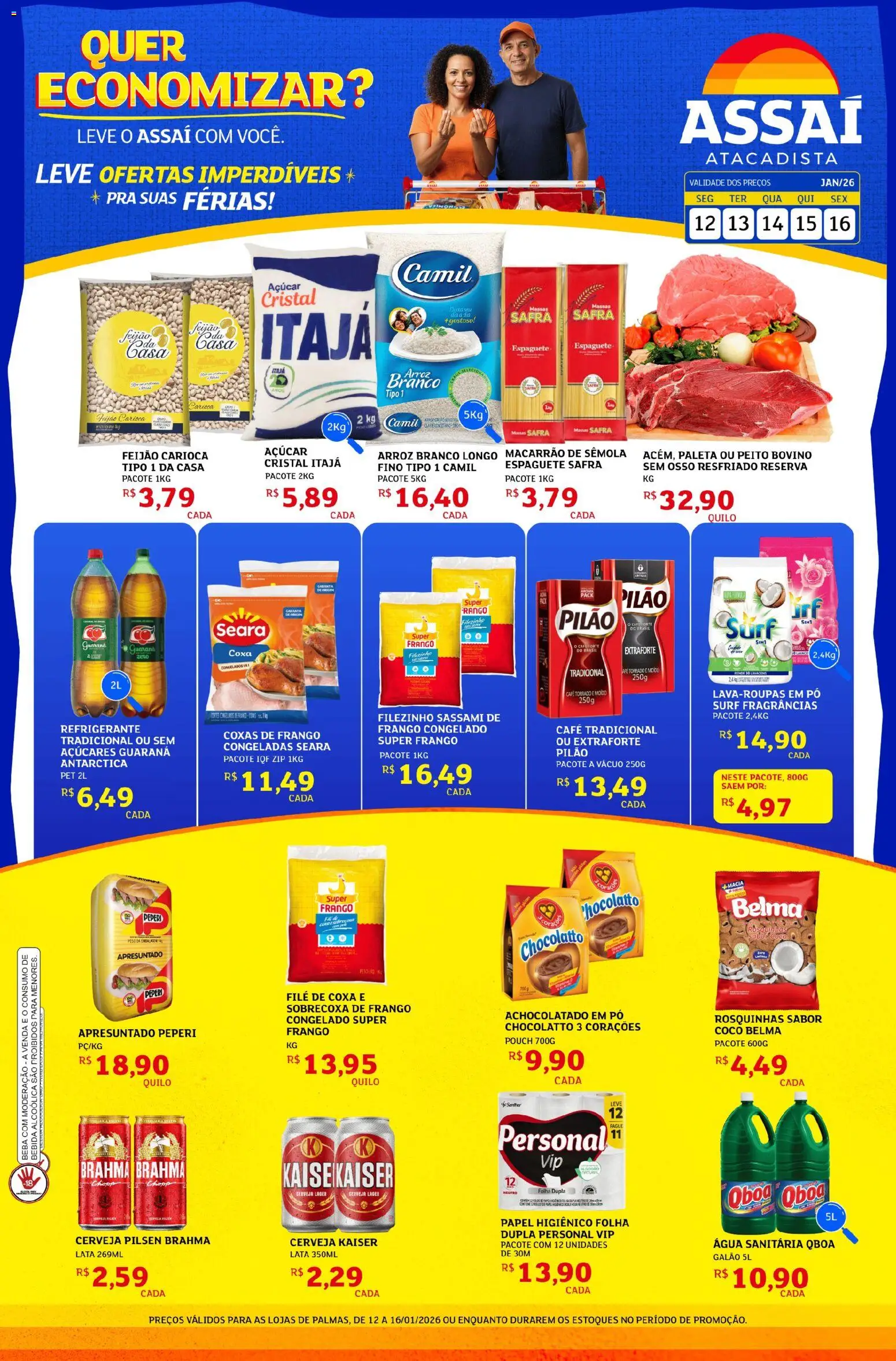 Assaí Atacadista Folheto - válido de 15.01.2026 | Página: 1 | Produtos: Arroz, Macarrão, Bebida, Açúcar