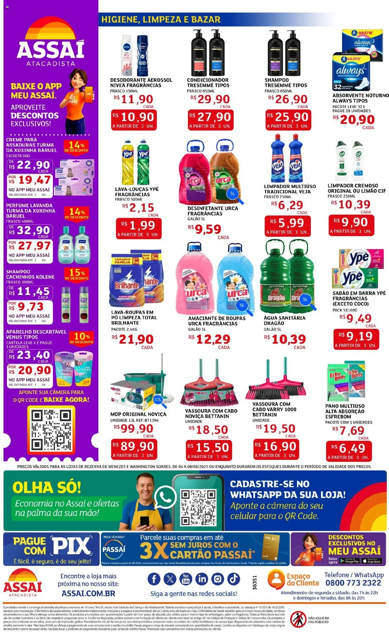 Assaí Atacadista Folheto - válido de 04.08.2025 | Página: 2 | Produtos: Shampoo, Pó, Base, Vassoura