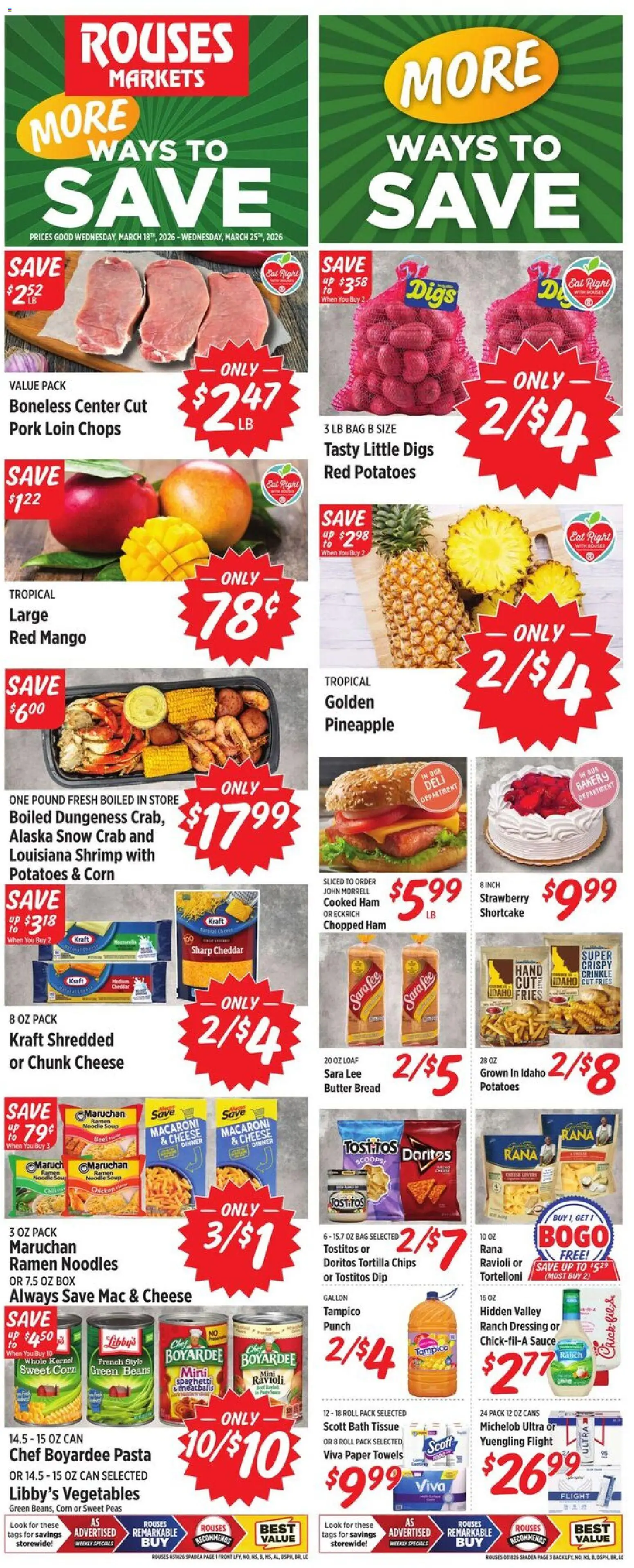 Rouses Weekly Ad - LA - valid from 18.03.2026 | Page: 1 | Products: Ham, Pineapple, Potatoes, Bag