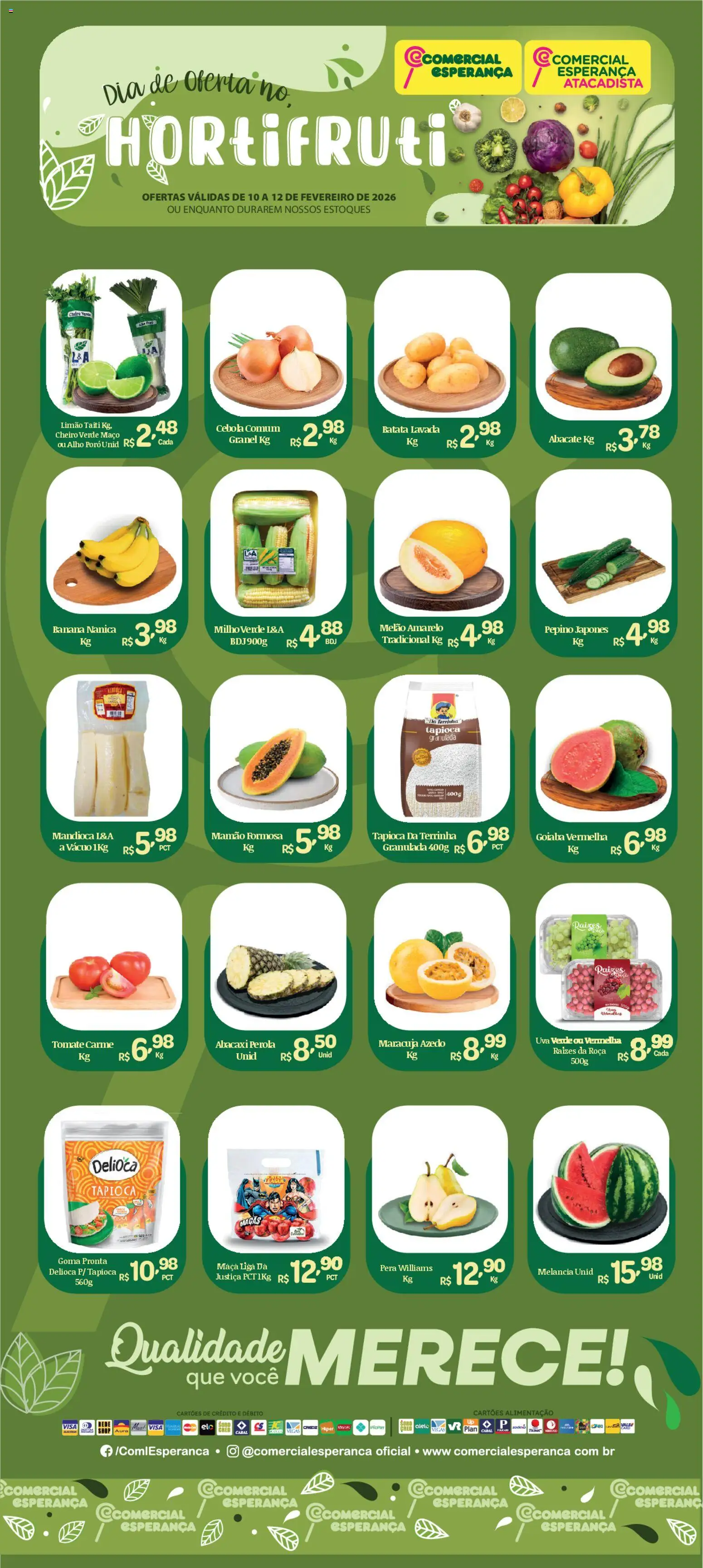Comercial Esperança Folheto - válido de 10.02.2026 | Página: 1 | Produtos: Melão, Mandioca, Tapioca, Abacaxi