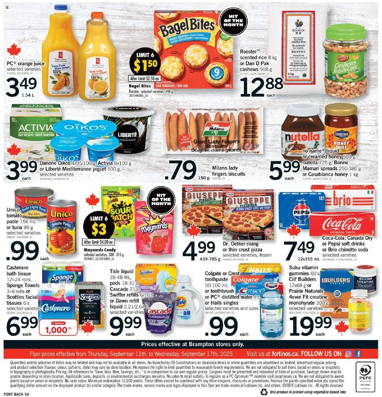 Fortinos flyer valid from 11.09.2025 | Page: 8 | Products: Rice, PC, Sponge, Toothpaste