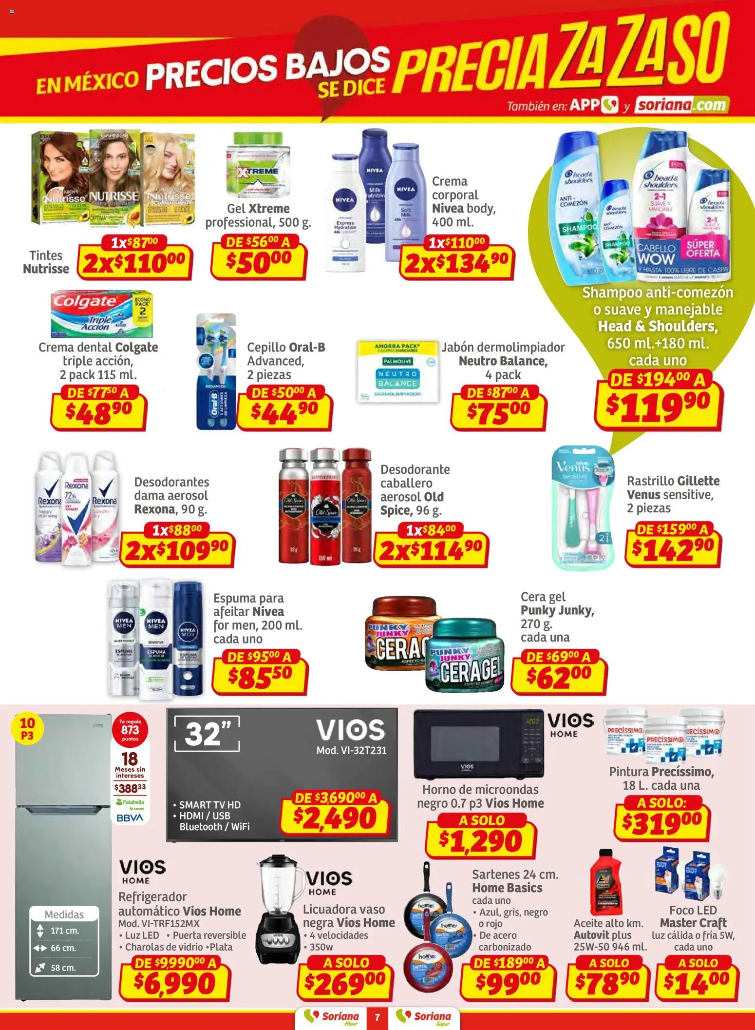 Nuevas ofertas de Soriana válidas en toda la República Mexicana desde el 26.02.2026. ¡Encuentra las mejores ofertas en Soriana - Preciazazaso Súper: Coah, Dur, NL, SLP, Tamps, Zac! | Página: 7 | Productos: Cepillo, Rastrillo, Microondas, Té