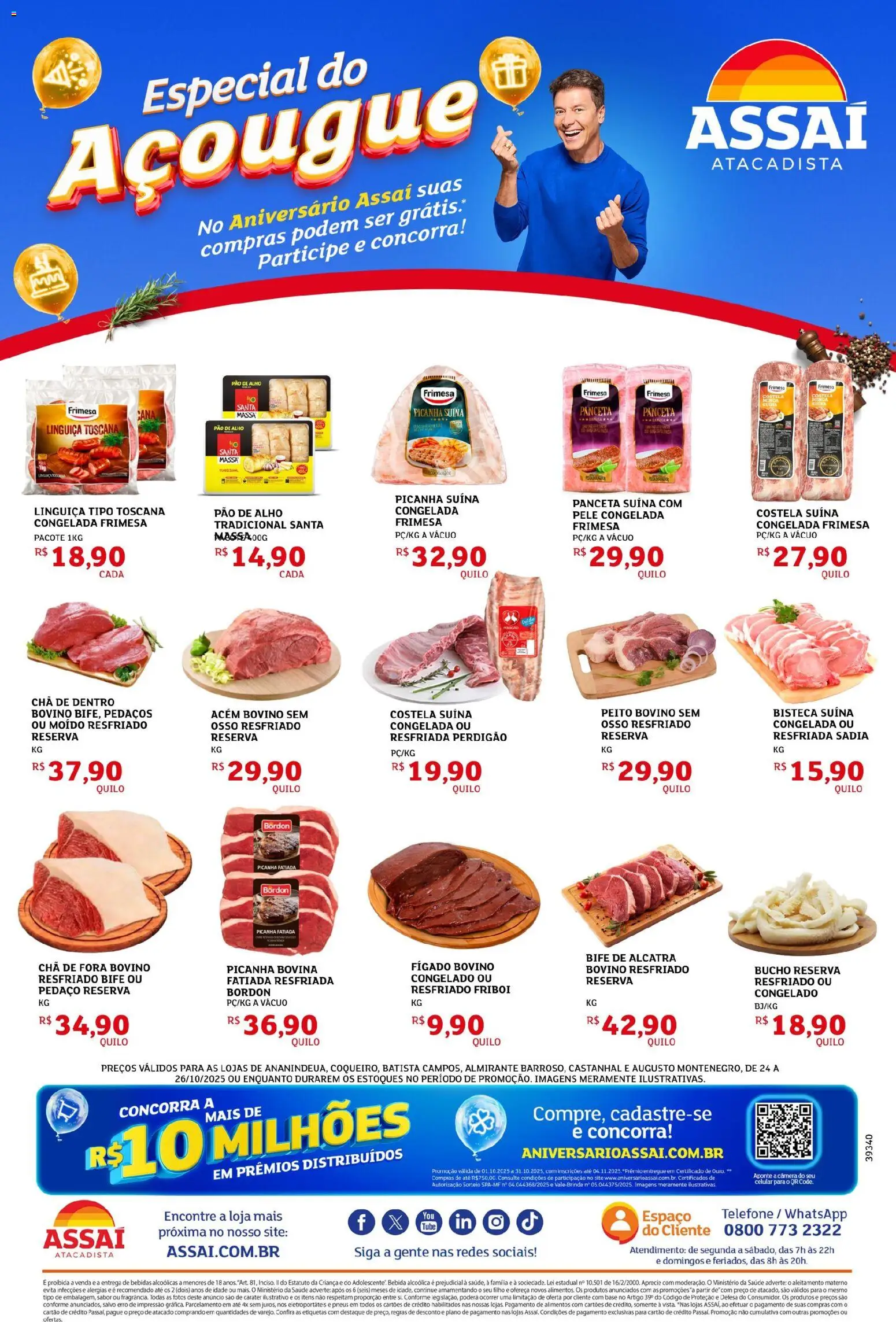 Assaí Atacadista Folheto - válido de 24.10.2025 | Página: 3 | Produtos: Linguiça, Acém, Pão, Chá