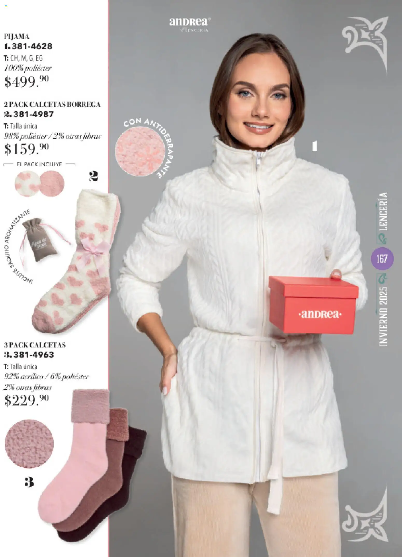 Nuevas ofertas de Andrea válidas en toda la República Mexicana desde el 26.11.2025. ¡Encuentra las mejores ofertas en Andrea catálogo Invierno! | Página: 167 | Productos: Calcetas, Pijama, Lenceria