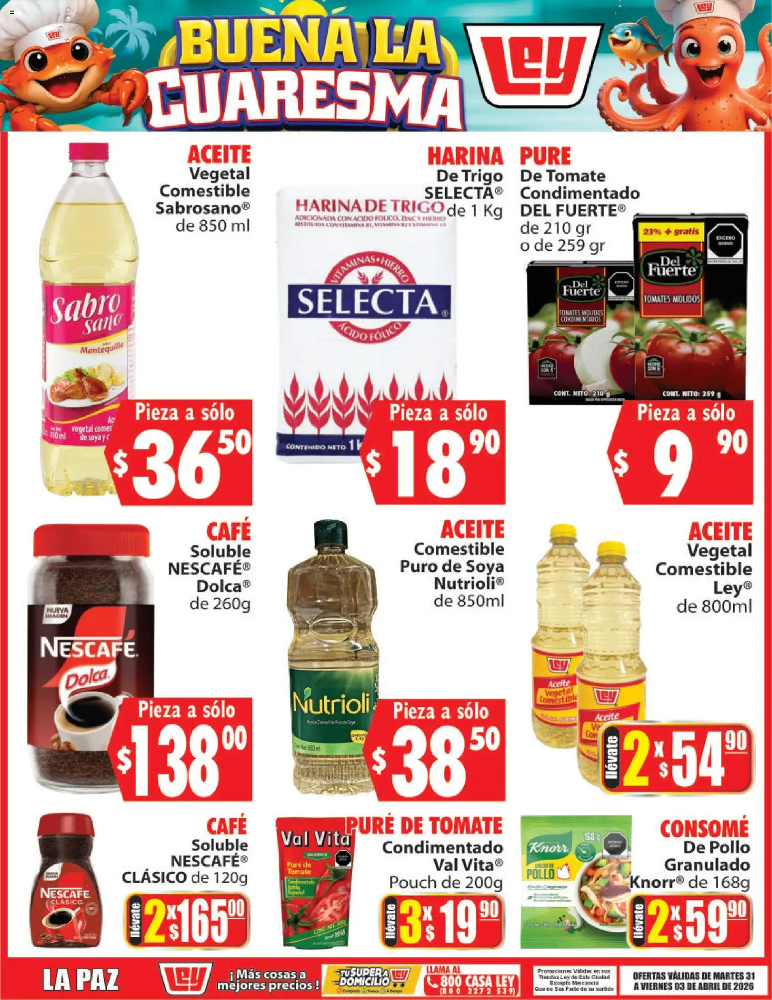 Nuevas ofertas de Casa Ley válidas en toda la República Mexicana desde el 31.03.2026. ¡Encuentra las mejores ofertas en Casa Ley folleto Buena la Cuaresma! | Página: 1 | Productos: Harina, Mantequilla, Pure de Tomate, Tomates