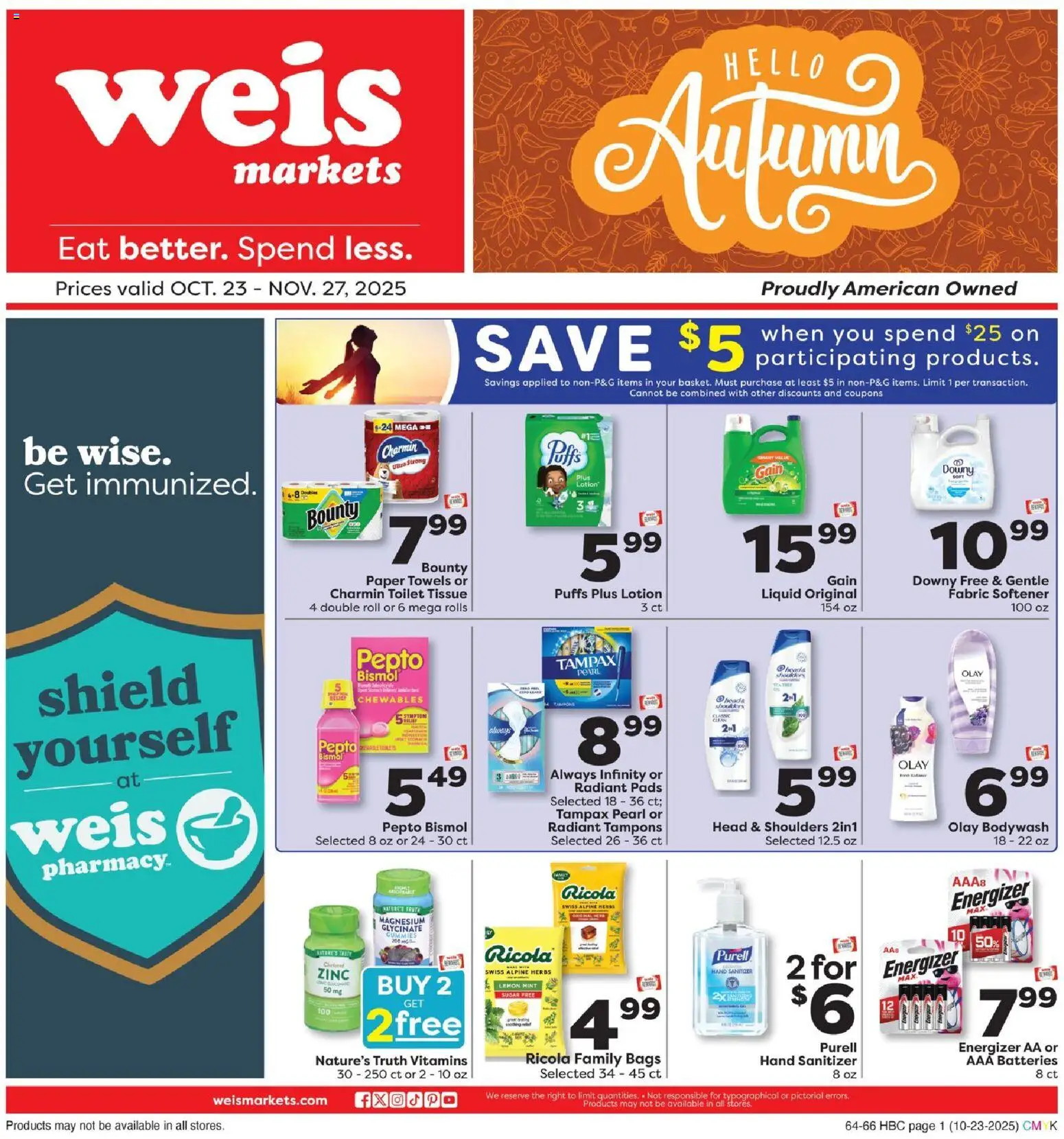 Weis Hello Autumn - valid from 23.10.2025 | Page: 1 | Products: Magnesium, Fabric softener, Pads, Lemon