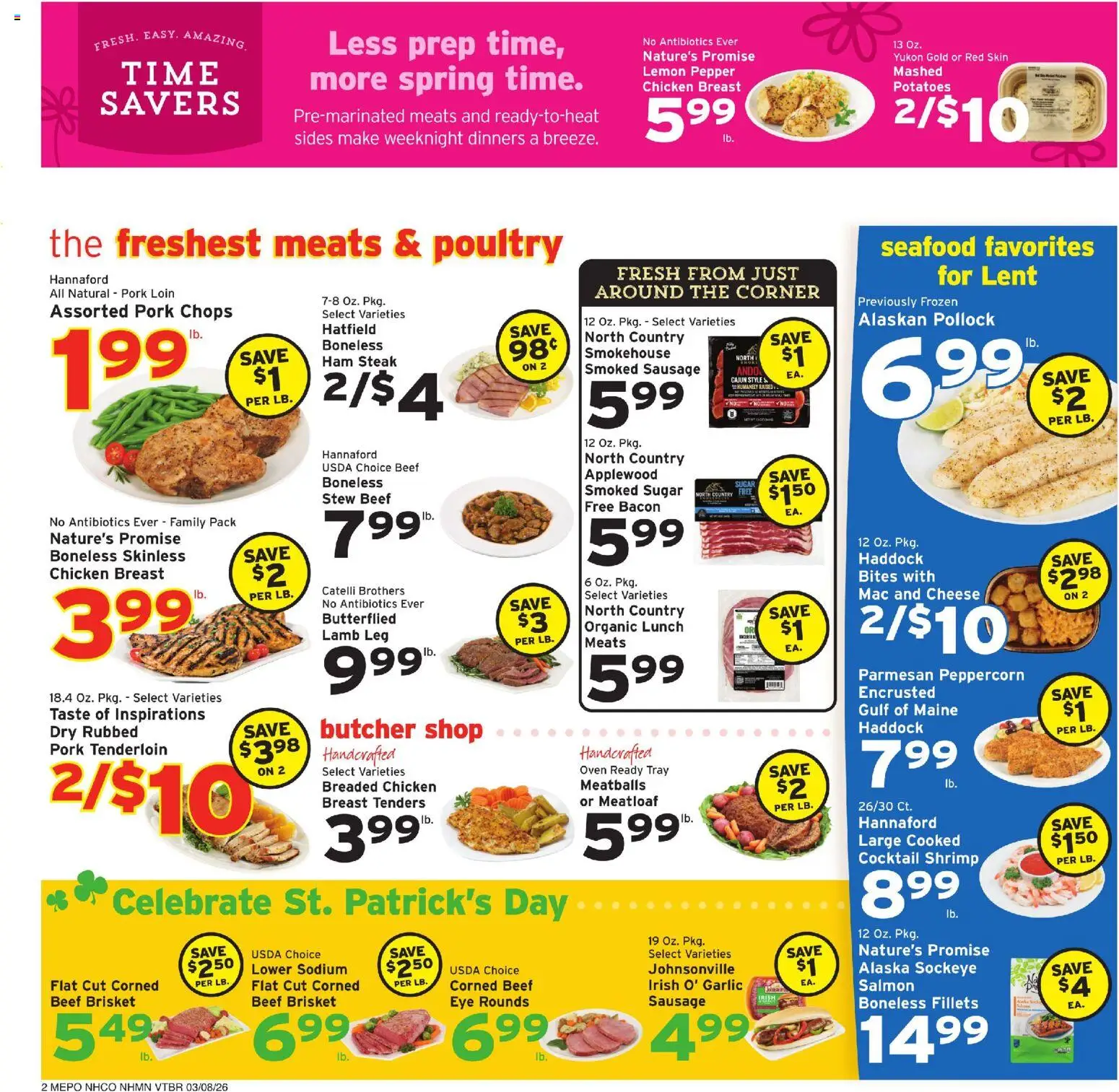Hannaford Weekly Ad - valid from 08.03.2026 | Page: 2 | Products: Ham, Beef, Lemon, Garlic