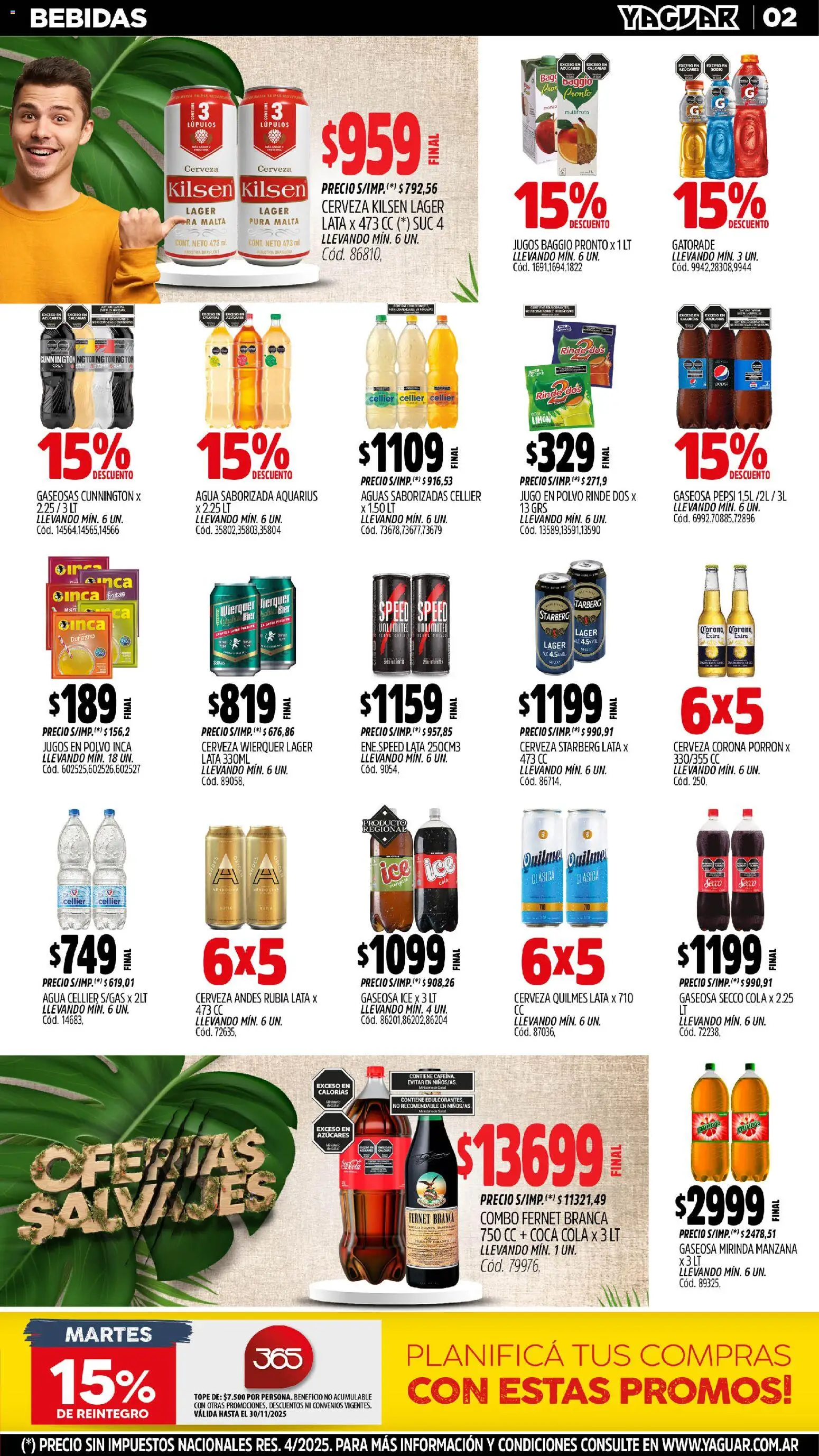 Yaguar - Salta │ válido desde el 03.11.2025 | Página: 2 | Productos: Durazno, Fernet, Gaseosa, Cerveza