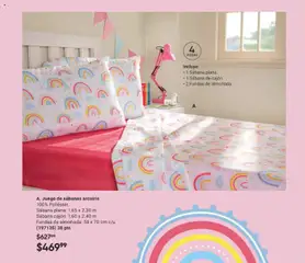 Vista previa de A. Juego de sábanas arcoíris, 100% Poliéster. Sábana plana: 1.65 x 2.30 m Sábana cajón: 1.60 x 2.40 m Fundas de almohada: 58 x 70 cm c/u (197135) 38 pts, nuevo folleto de la tienda, válido en México a partir del 07.11.2025 | Página: 168