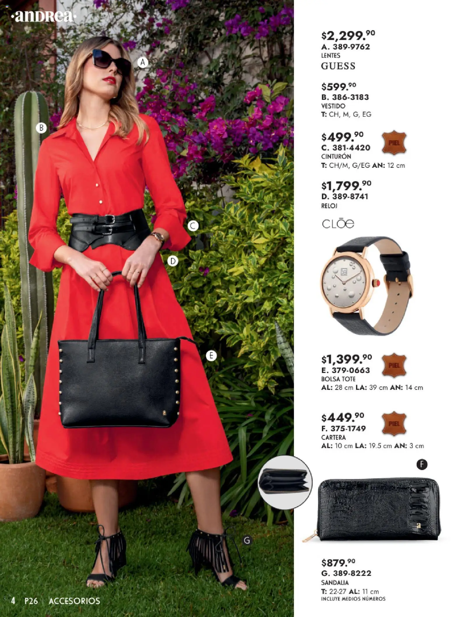 Nuevas ofertas de Andrea válidas en toda la República Mexicana desde el 25.01.2026. ¡Encuentra las mejores ofertas en Andrea catálogo Primavera! | Página: 4 | Productos: Lentes, Bolsa, Vestido, Reloj