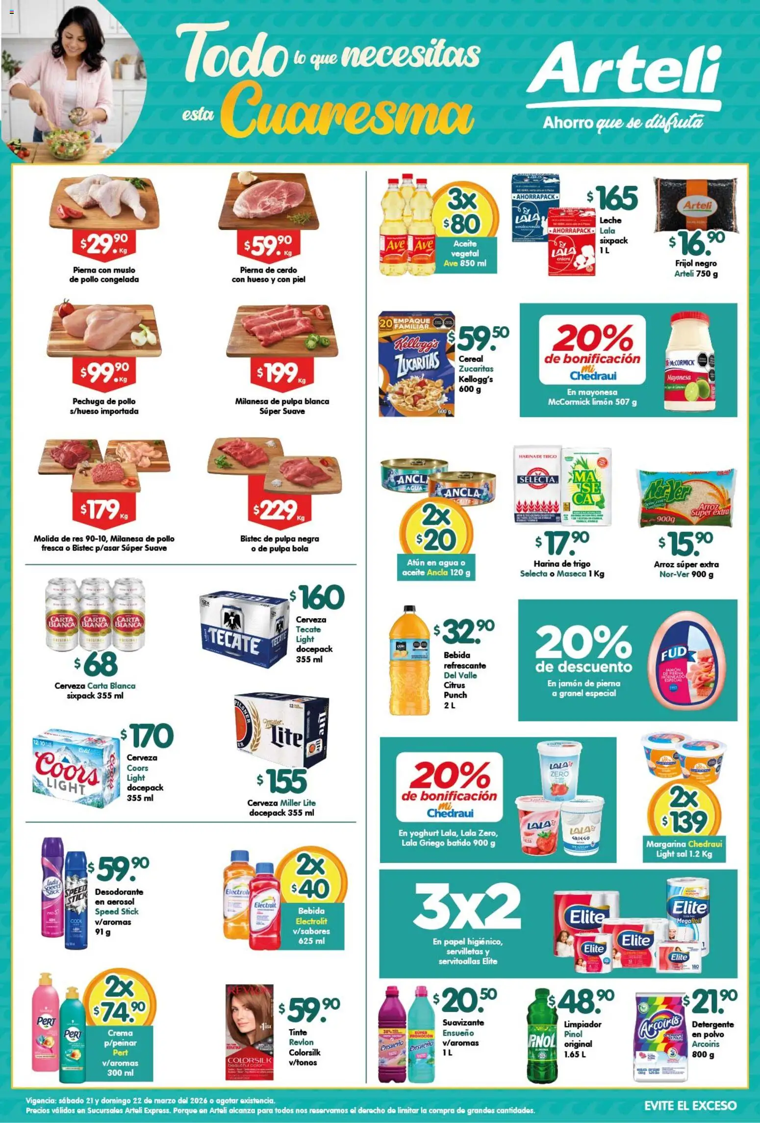 Nuevas ofertas de Arteli válidas en toda la República Mexicana desde el 21.03.2026. ¡Encuentra las mejores ofertas en Arteli folleto Express! | Página: 1 | Productos: Agua, Aceite, Cerveza, Limpiador