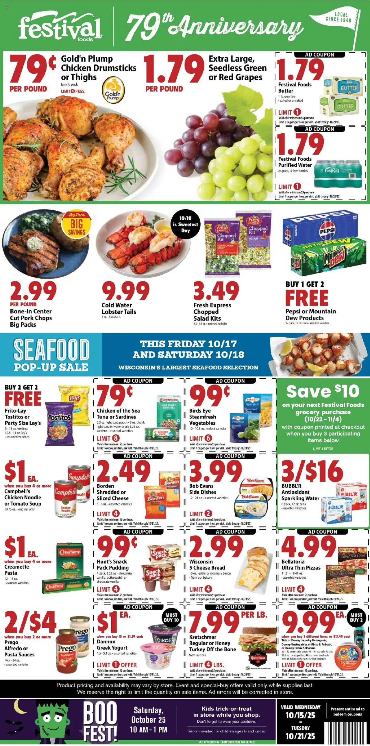 Festival Foods Weekly Ad - valid from 15.10.2025 | Page: 1 | Products: Bakery, Corn, Chocolate, Pork
