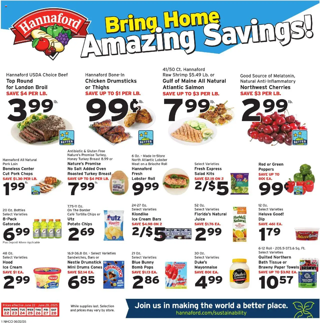 Hannaford Weekly Ad - valid from 22.06.2025 | Page: 1 | Products: Chips, Ice cream, Salad, Onion