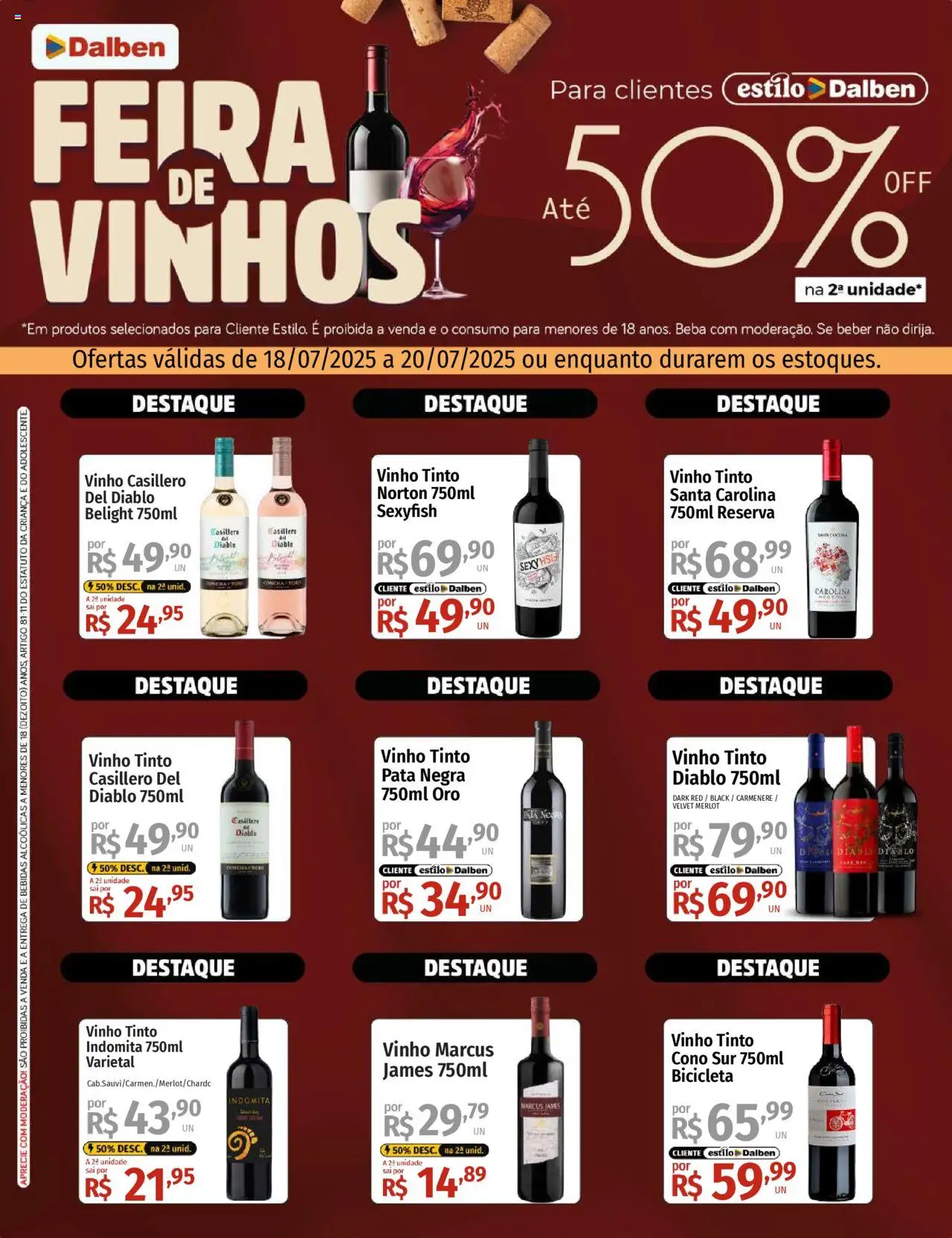 Supermercado Dalben Folheto - válido de 18.07.2025 | Página: 1 | Produtos: Bicicleta, Vinho
