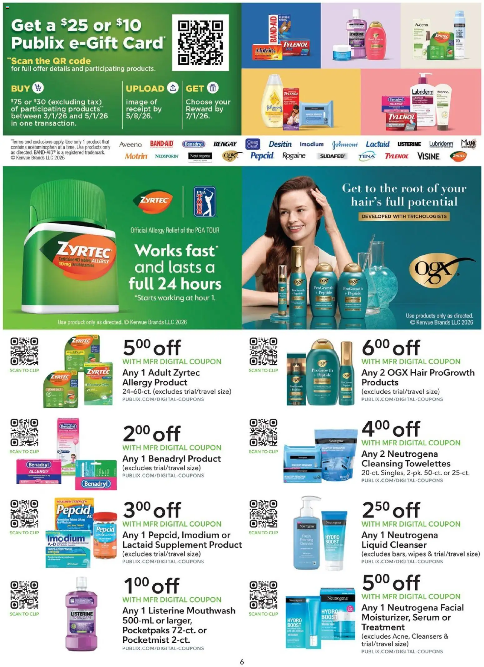 Publix Extra Savings - valid from 04.04.2026 | Page: 6 | Products: Clip, Makeup Remover, Mouthwash, Water