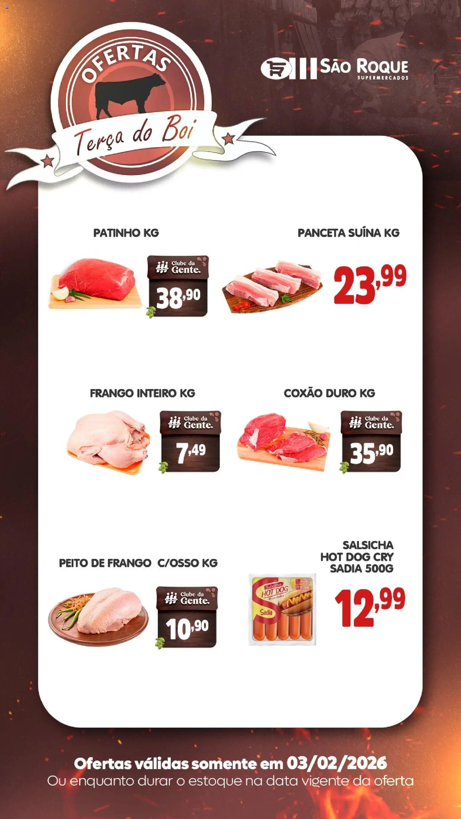 São Roque Supermercados Folheto - válido de 03.02.2026 | Página: 2 | Produtos: Salsicha, Frango, Peito de frango